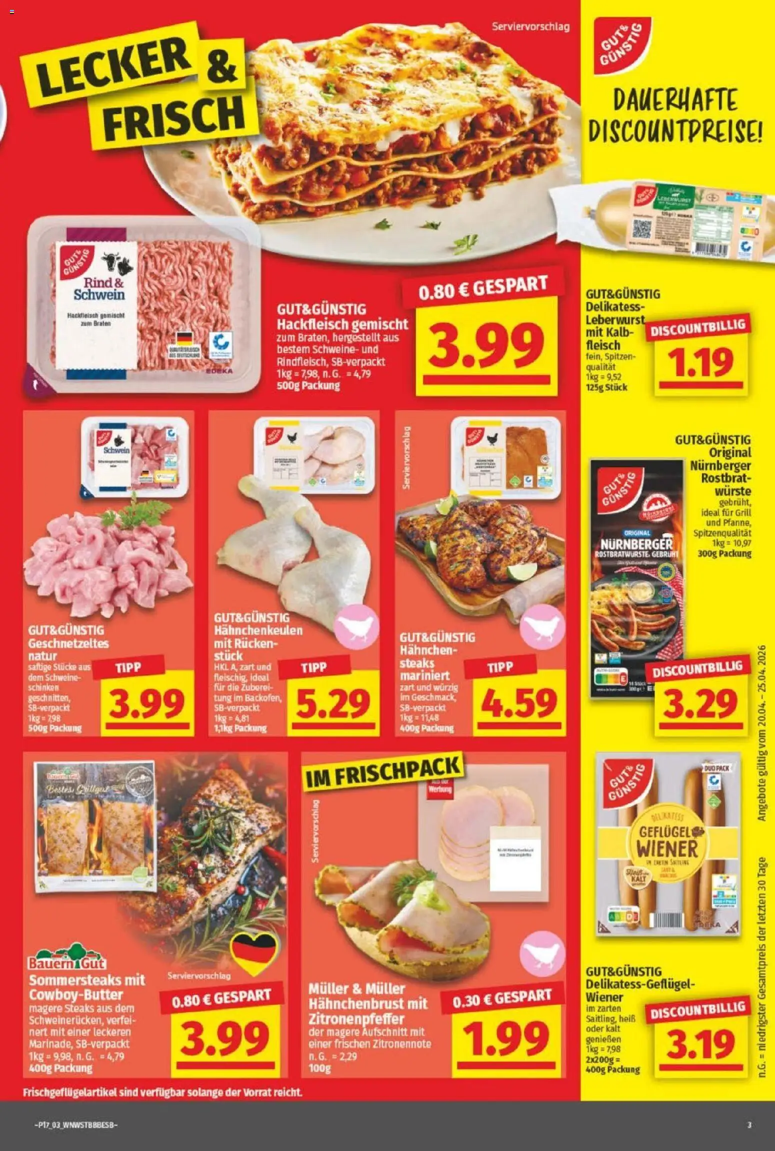 NP Discount Prospekt – gültig ab 20.04.2026 | Seite: 3 | Produkte: Hahnchen, Schinken, Fleisch, Hahnchenbrust