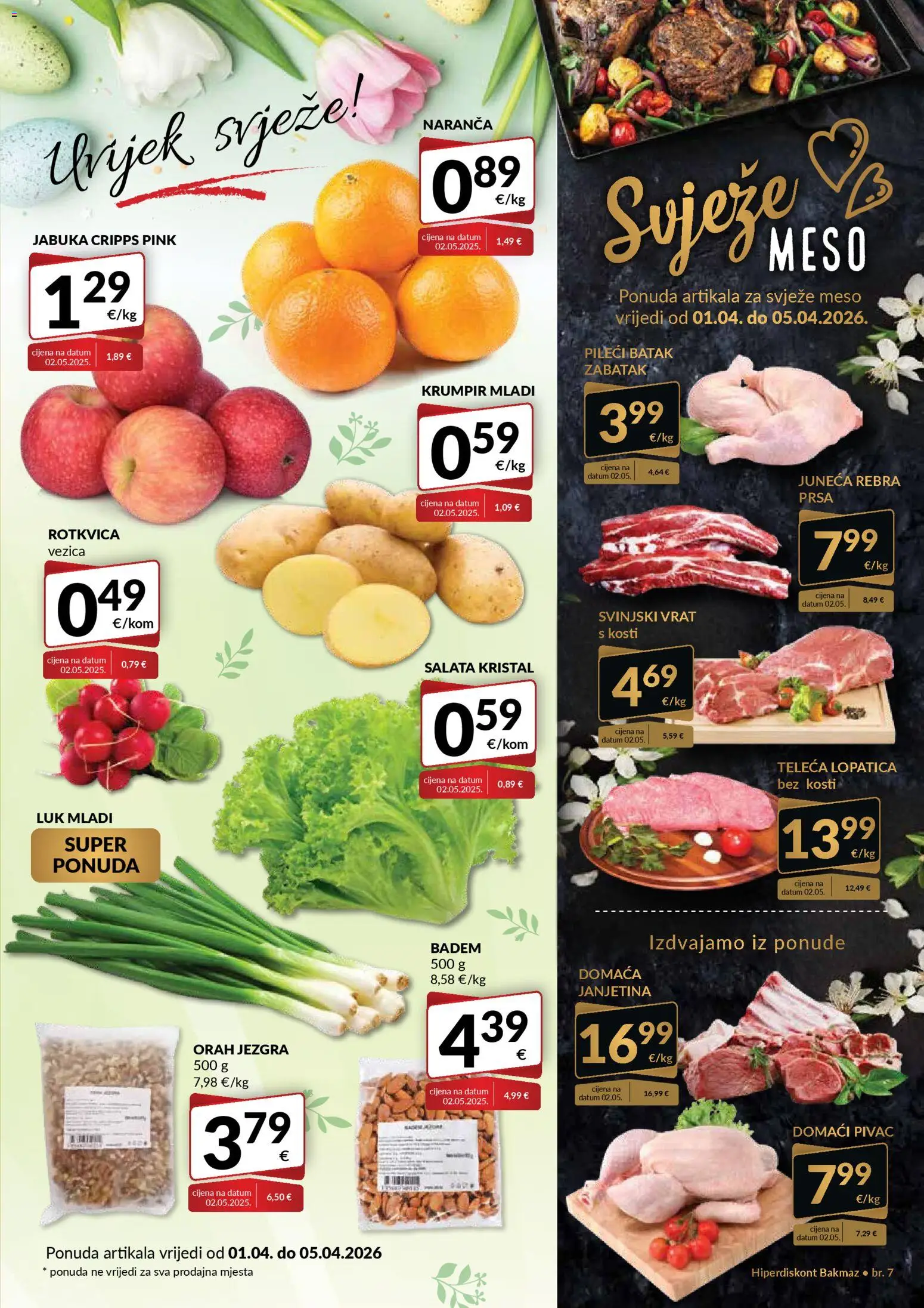 Bakmaz katalog | vrijedi od 01.04.2026 | Stranica: 3 | Proizvodi: Svinjski vrat, Salata, Badem, Orah