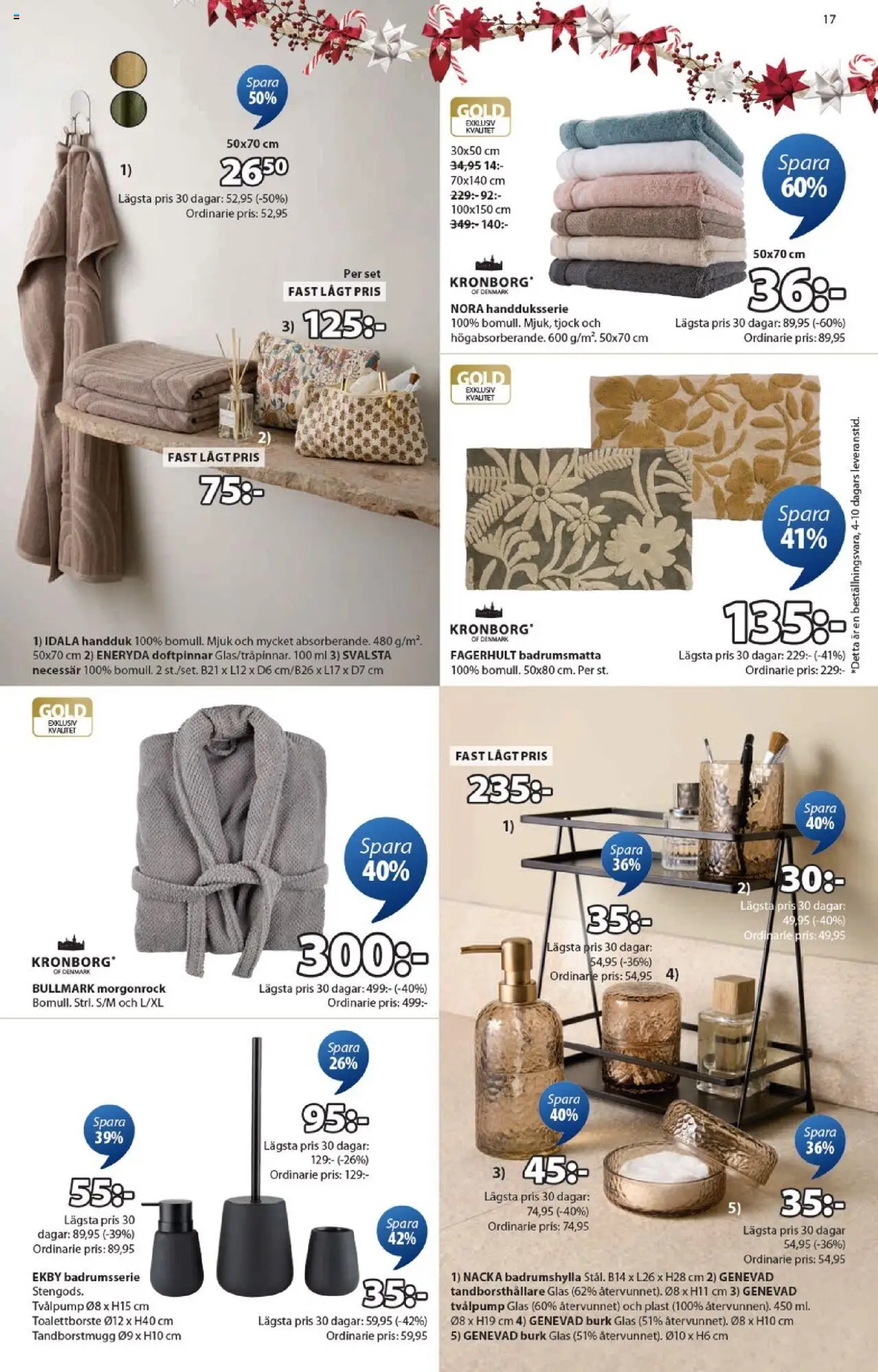 JYSK reklamblad aktuell från 20.10.2025 | Sida: 17 | Produkter: Badrumsmatta, Handduk, Set, Necessär