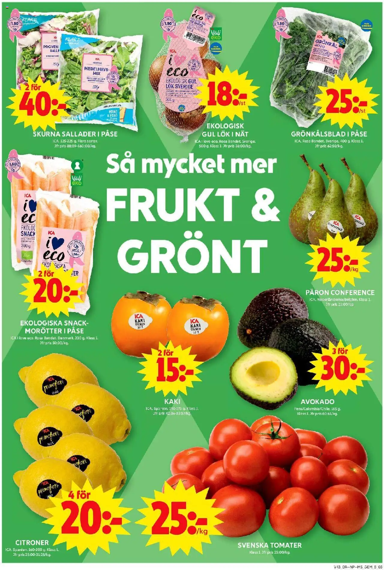 ICA Maxi reklamblad aktuell från 20.10.2025 | Sida: 3 | Produkter: Gem, Avocado, Gul lök, Tomater