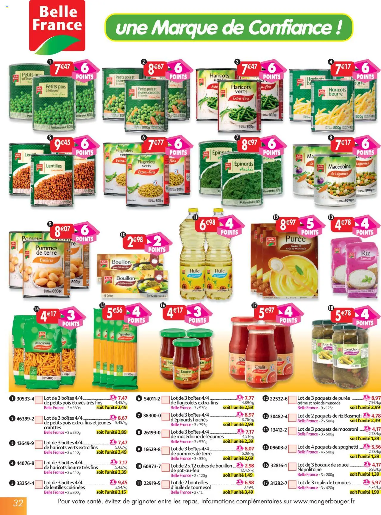  | Page: 32 | Produits: Carottes, Riz basmati, Pois, Noix