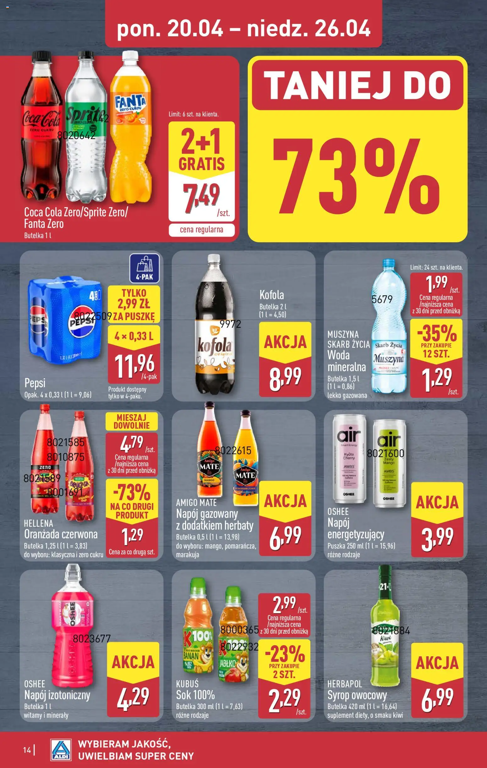 Aldi gazetka od 20.04.2026 | Strona: 14 | Produkty: Syrop, Coca cola, Sok, Banan