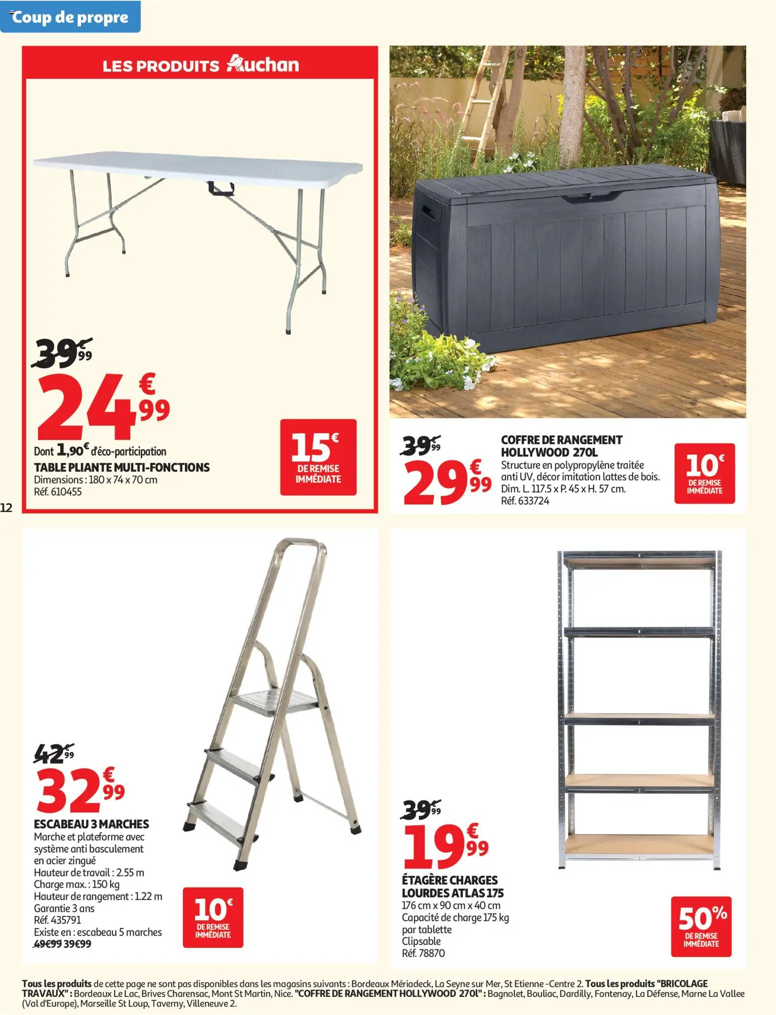 {H1} | Page: 12 | Produits: Tablette, Étagère, Table, Escabeau