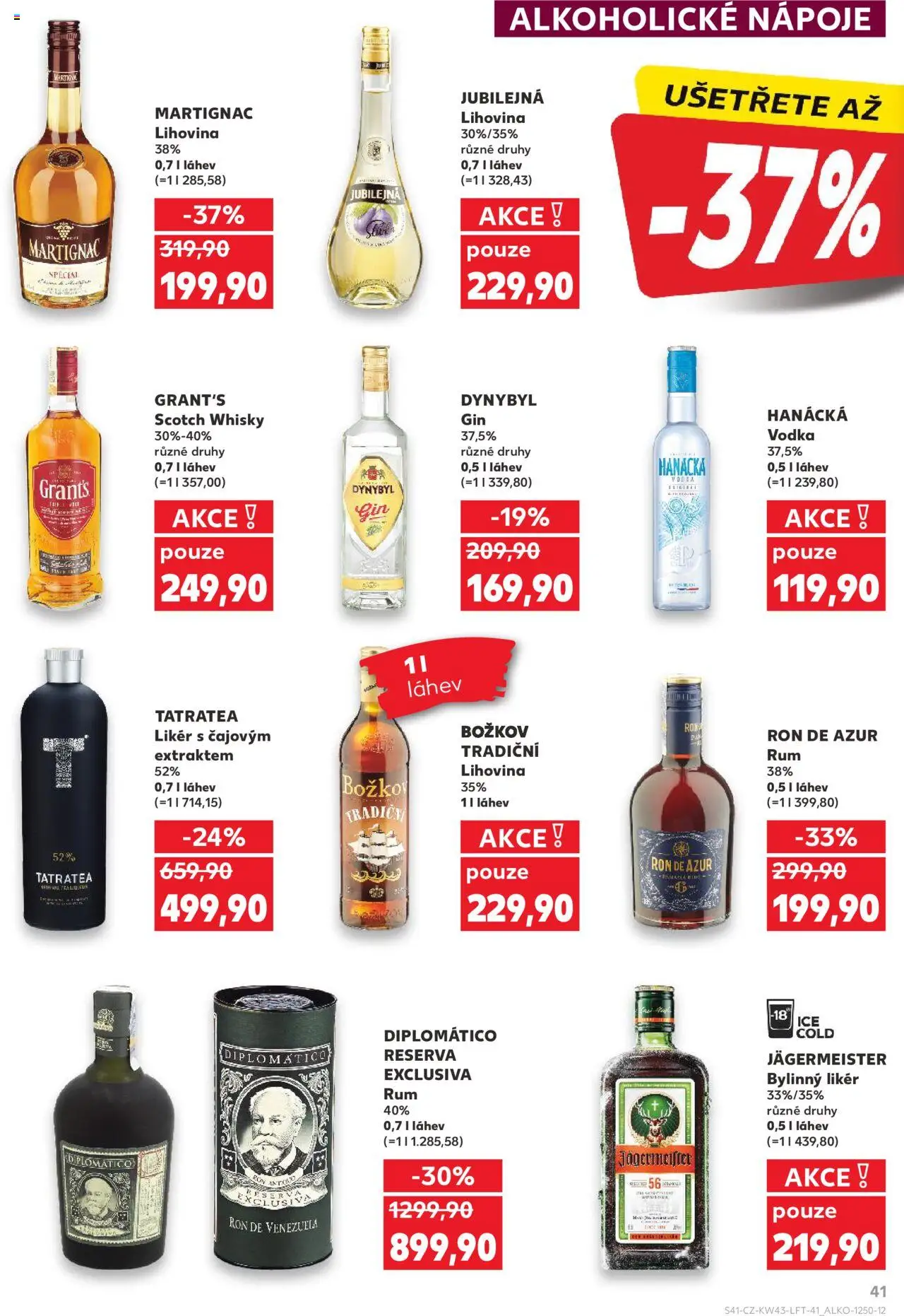 Kaufland leták - Plzeň Bory od 22.10.2025 | Strana: 41 | Produkty: Jägermeister, Vodka, Diplomatico Reserva Exclusiva, Láhev