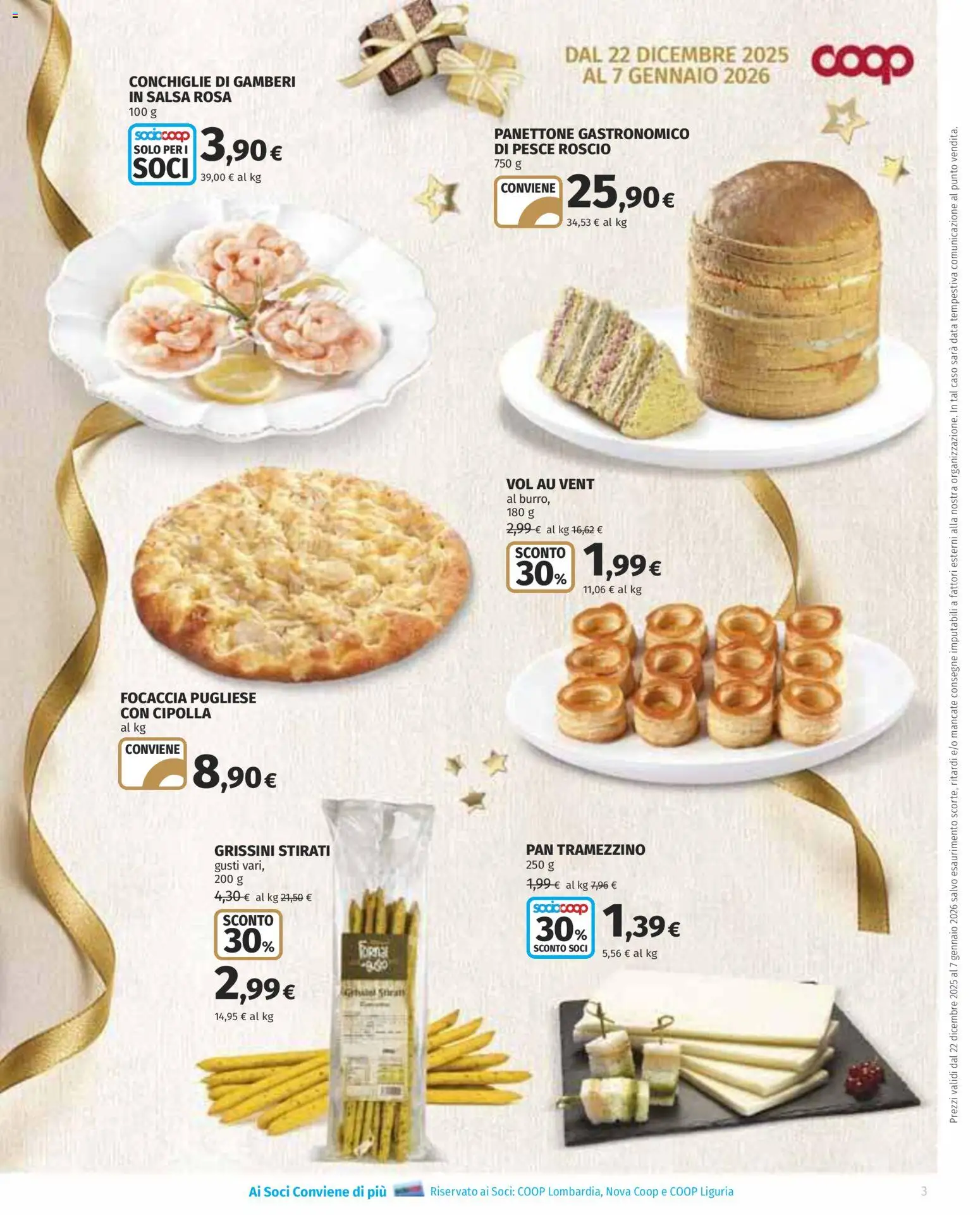 Volantino COOP del 22.12.2025 | Pagina: 3 | Prodotti: Gamberi, Focaccia, Data, Panettone