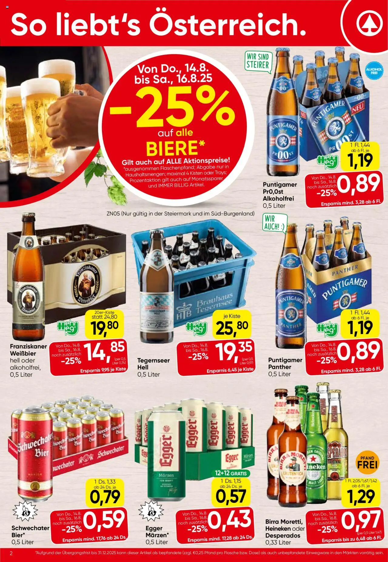 Spar Flugblatt - Steiermark gültig ab 14.08.2025 | Seite: 2 | Produkte: Bier