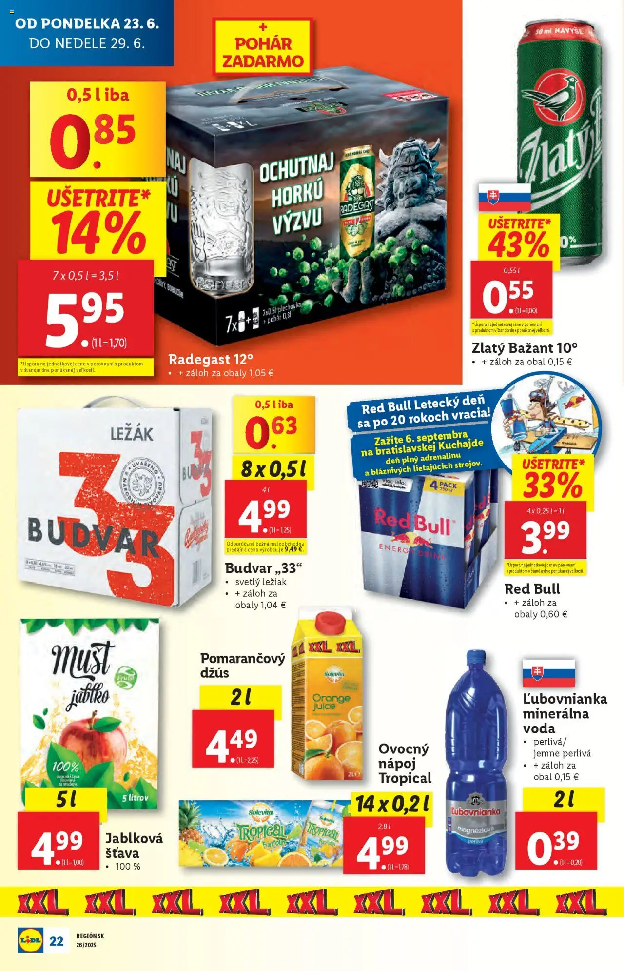 Lidl leták │ platný od 23.06.2025 | Strana: 28 | Produkty: Džús, Apple, Zlatý Bažant, Minerálna voda