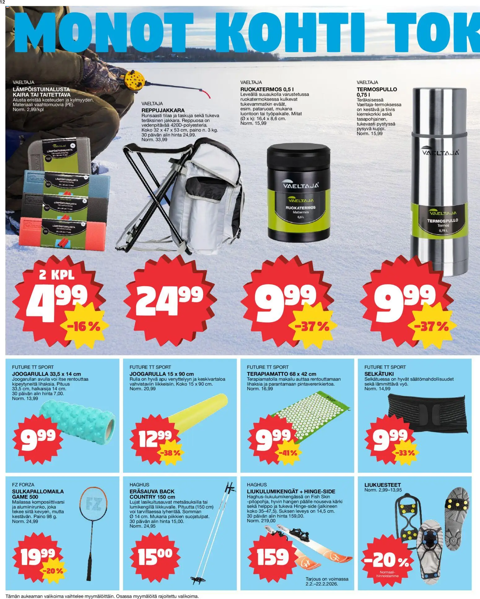 Tokmanni tarjoukset – voimassa 16.02.2026 alkaen | Sivu: 12 | Tuotteet: Sulkapallomaila, Voi, Termospullo