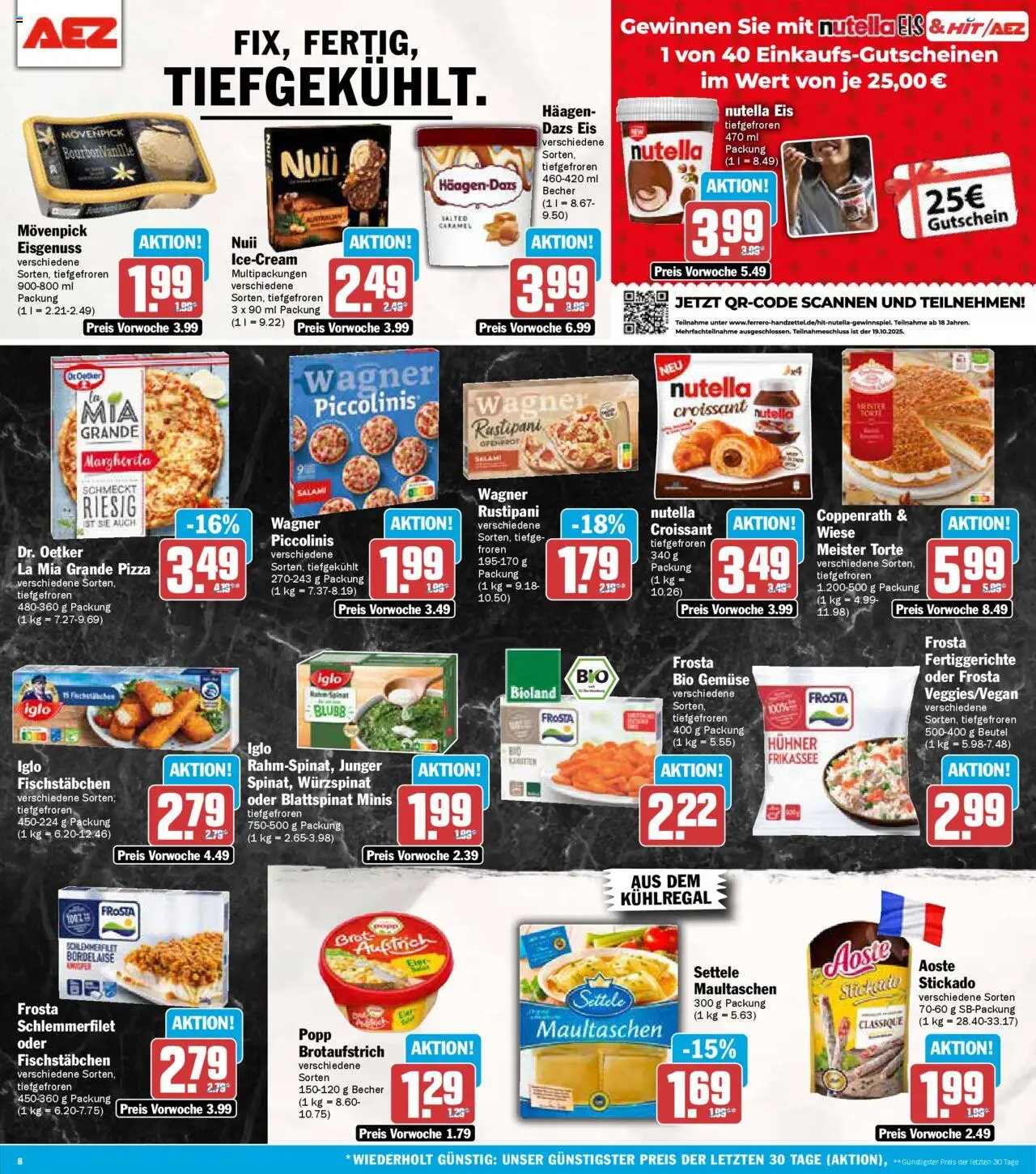 AEZ Prospekt 	 – gültig ab 20.10.2025 | Seite: 8 | Produkte: Iglo, Fischstabchen, Piccolinis, Salami