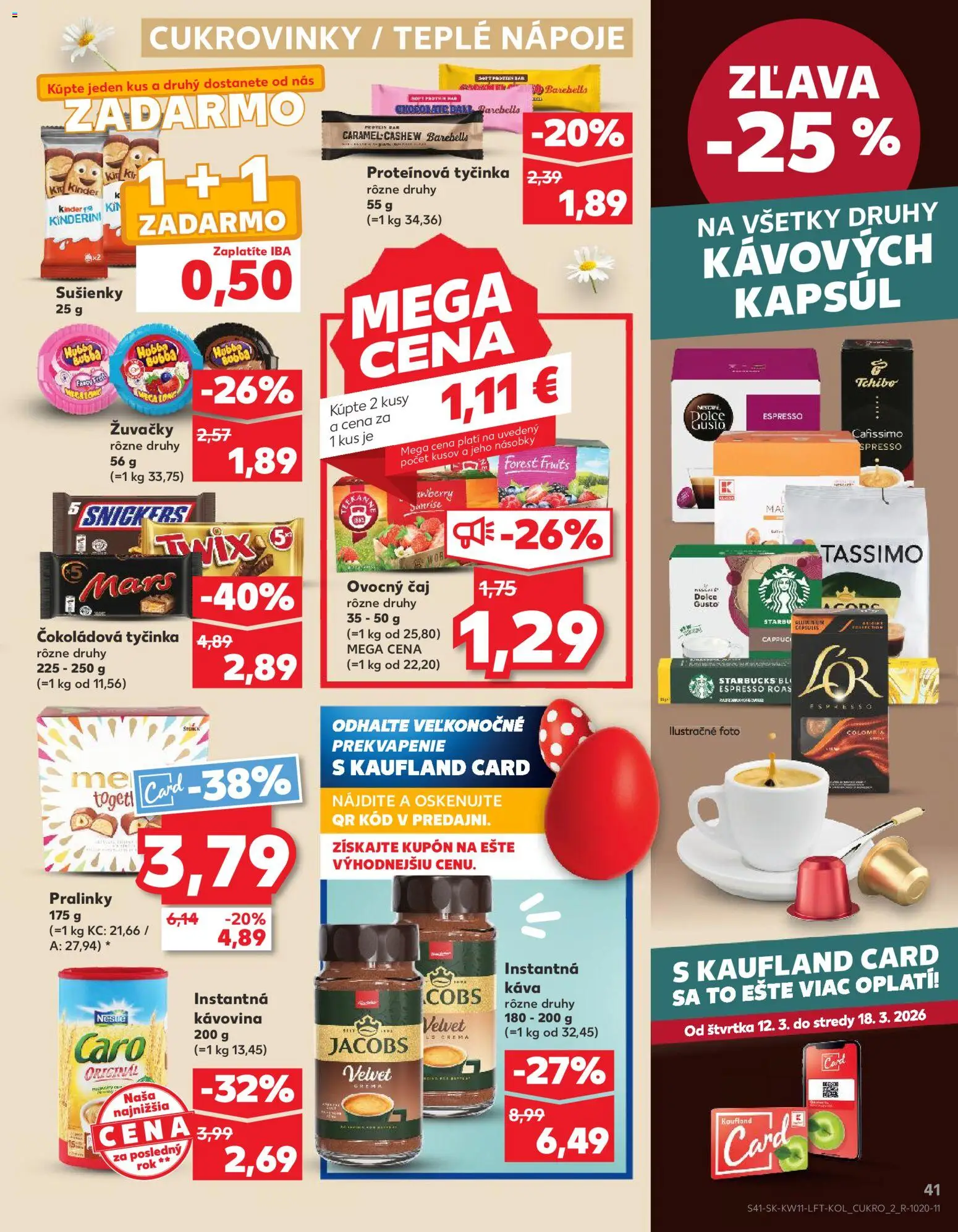 Nové Kaufland akcie – leták je platný od 12.03.2026 | Strana: 41 | Produkty: Káva, Čaj, Protein, Jar