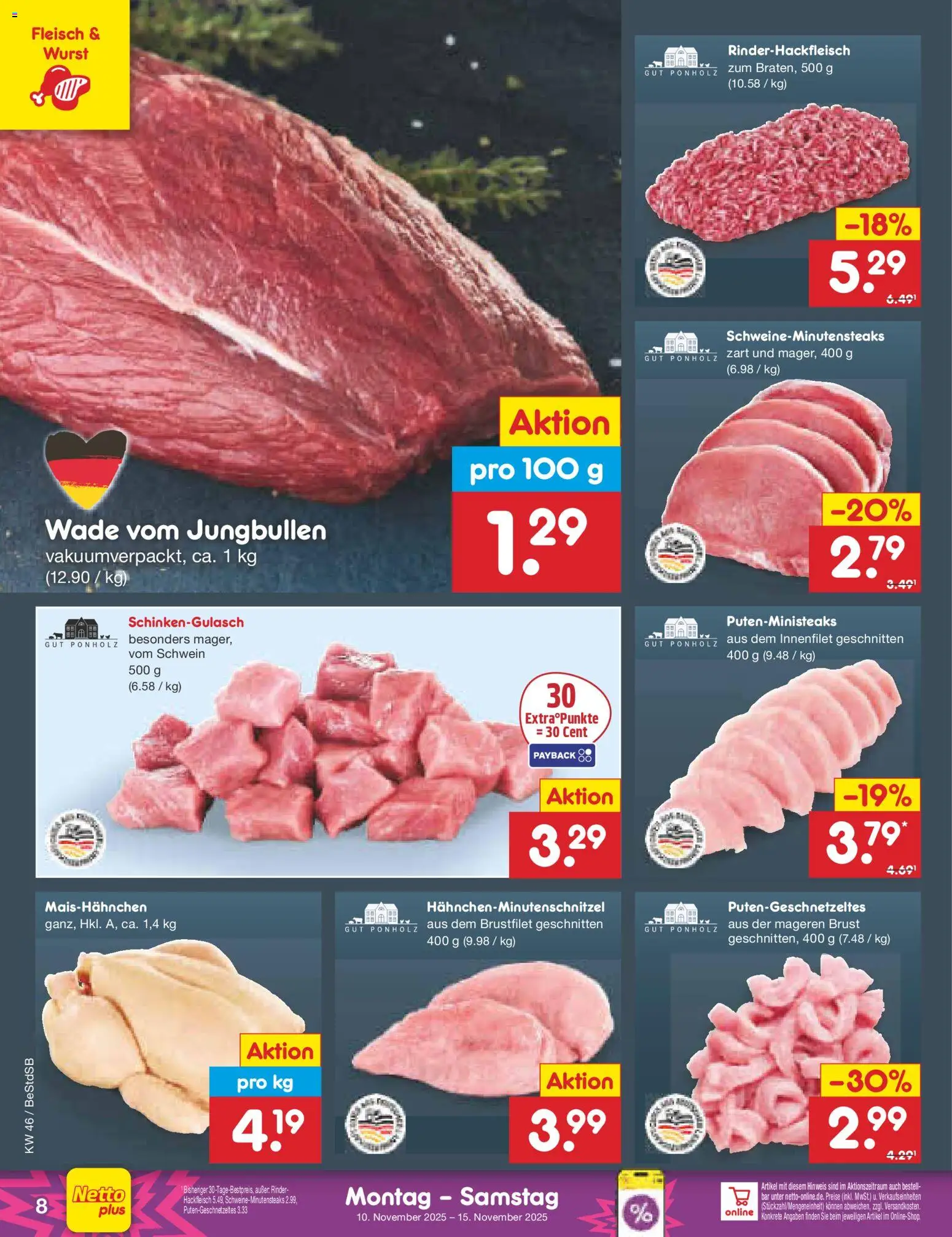 Netto Marken-Discount Prospekt 	 – gültig ab 10.11.2025 | Seite: 8 | Produkte: Wurst, Fleisch, Hackfleisch