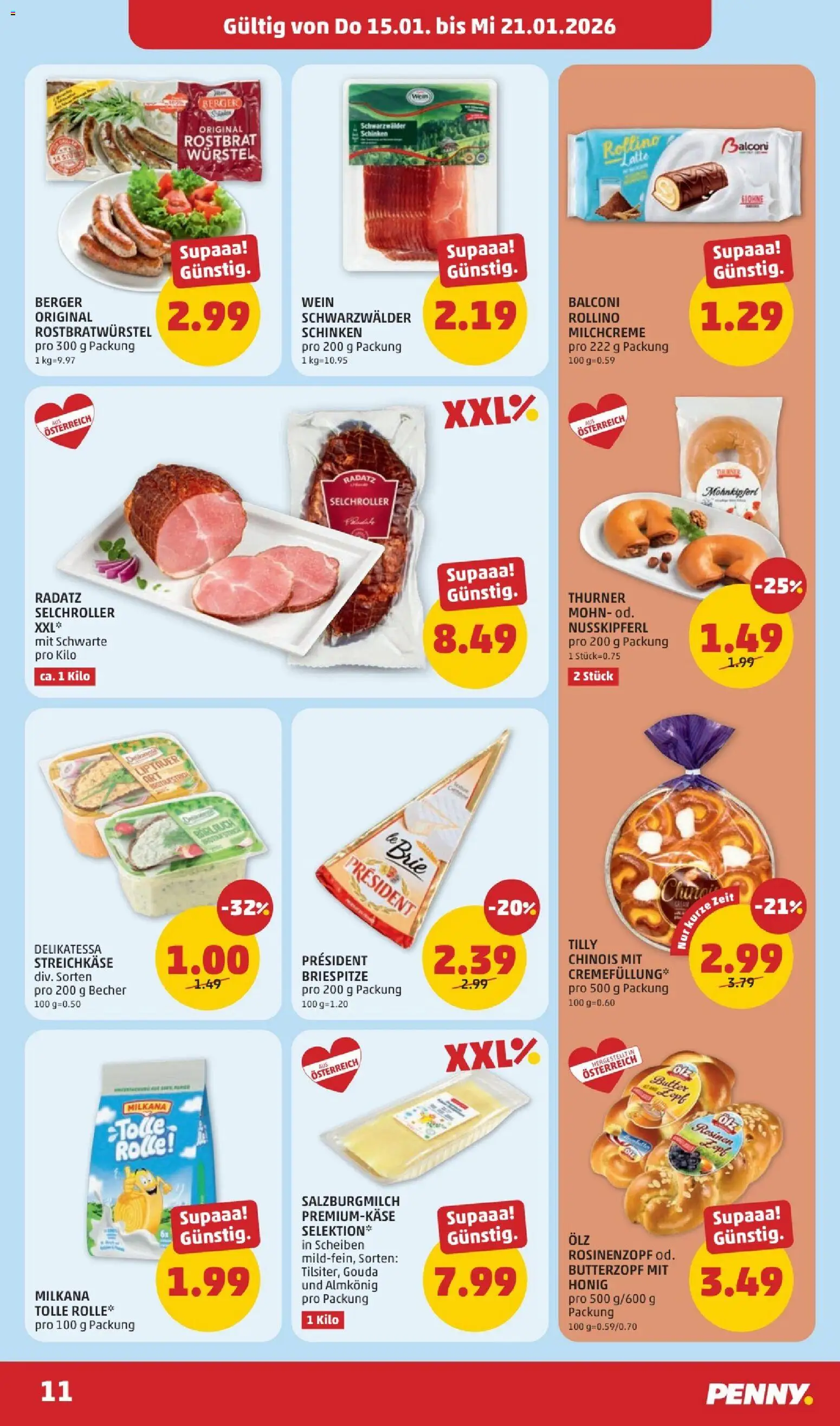 Penny Markt Flugblatt gültig ab 15.01.2026 | Seite: 11 | Produkte: Rosinen, Butter, Schinken, Wein