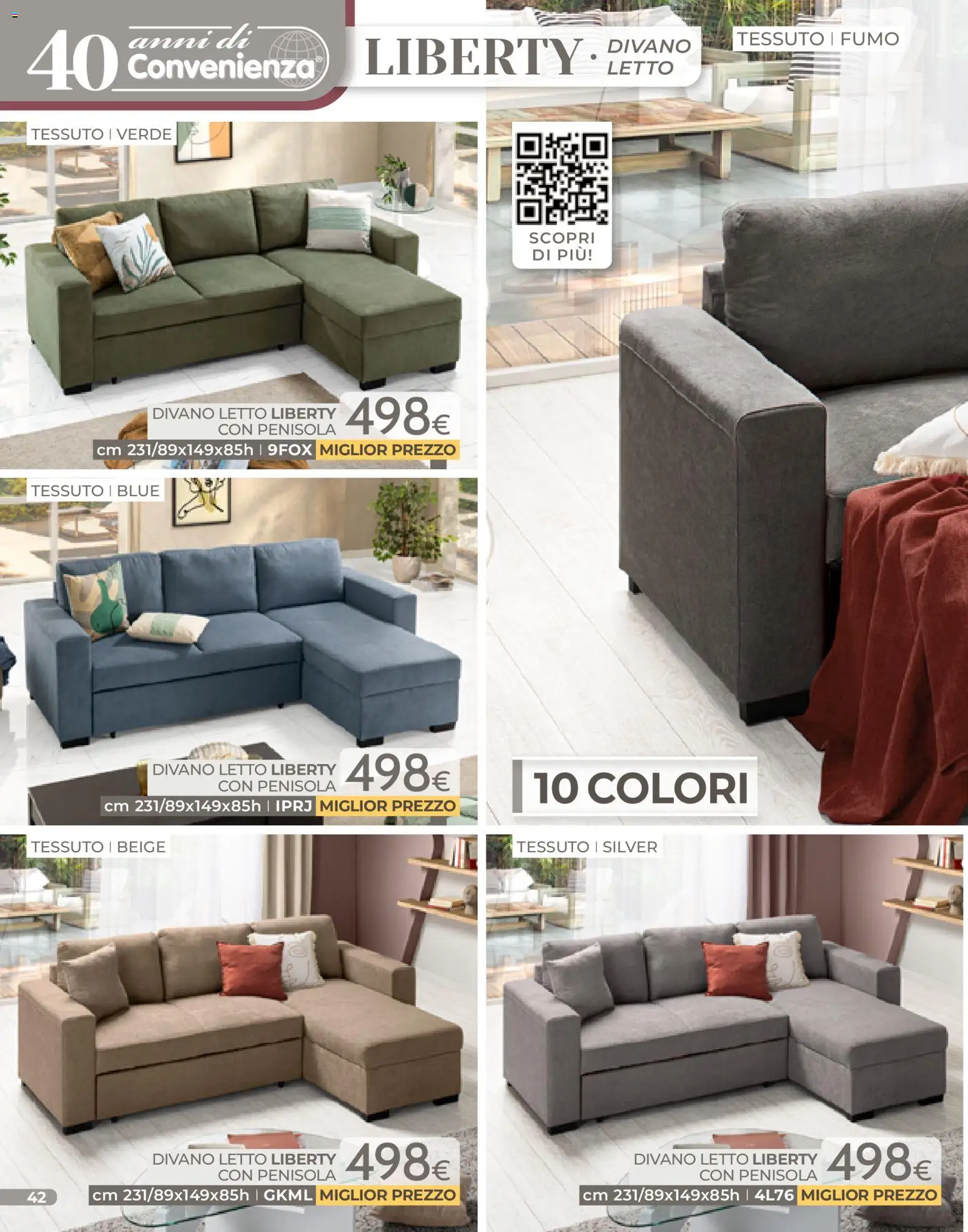 Volantino Mondo Convenienza del 04.01.2026 | Pagina: 42 | Prodotti: Divano letto, Letto, Divano