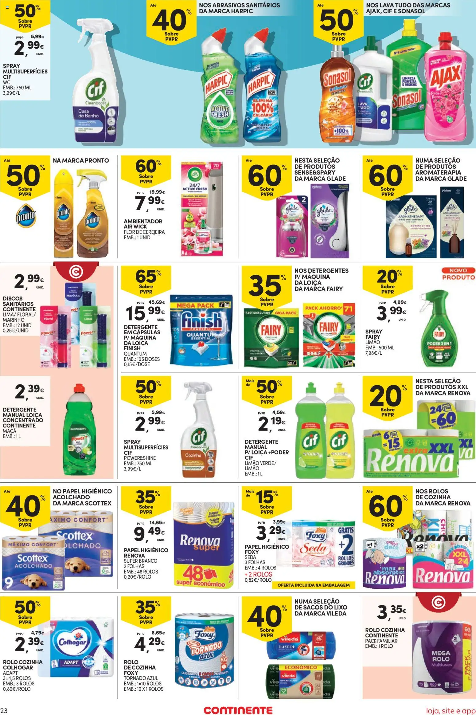 Continente Semanal Continente Bom Dia │ válido de 17.03.2026 | Página: 23 | Produtos: Papel higiénico, Detergente, Banho, Maça