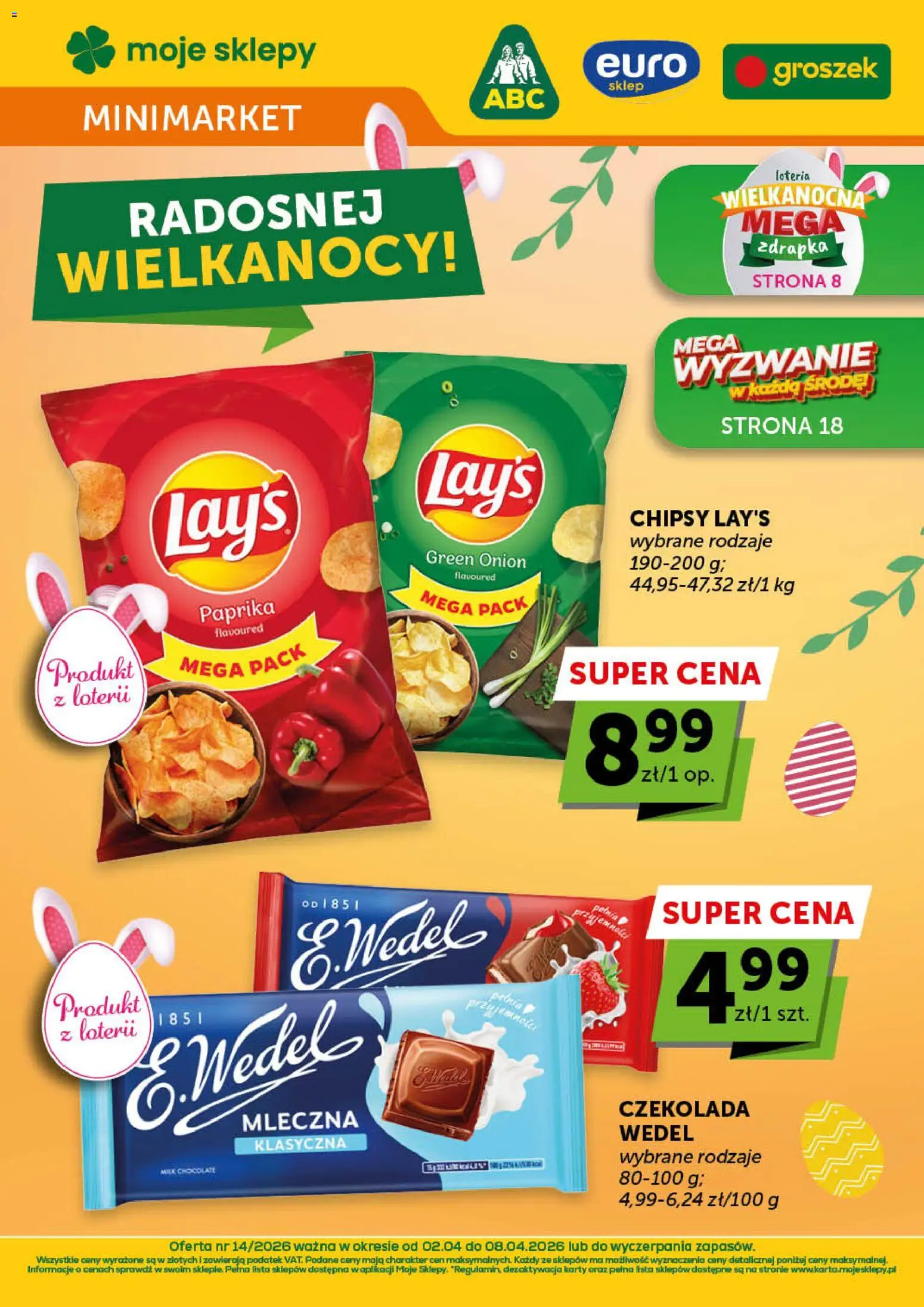 ABC gazetka - Minimarket od 02.04.2026 | Strona: 1 | Produkty: Groszek, Chipsy, Czekolada