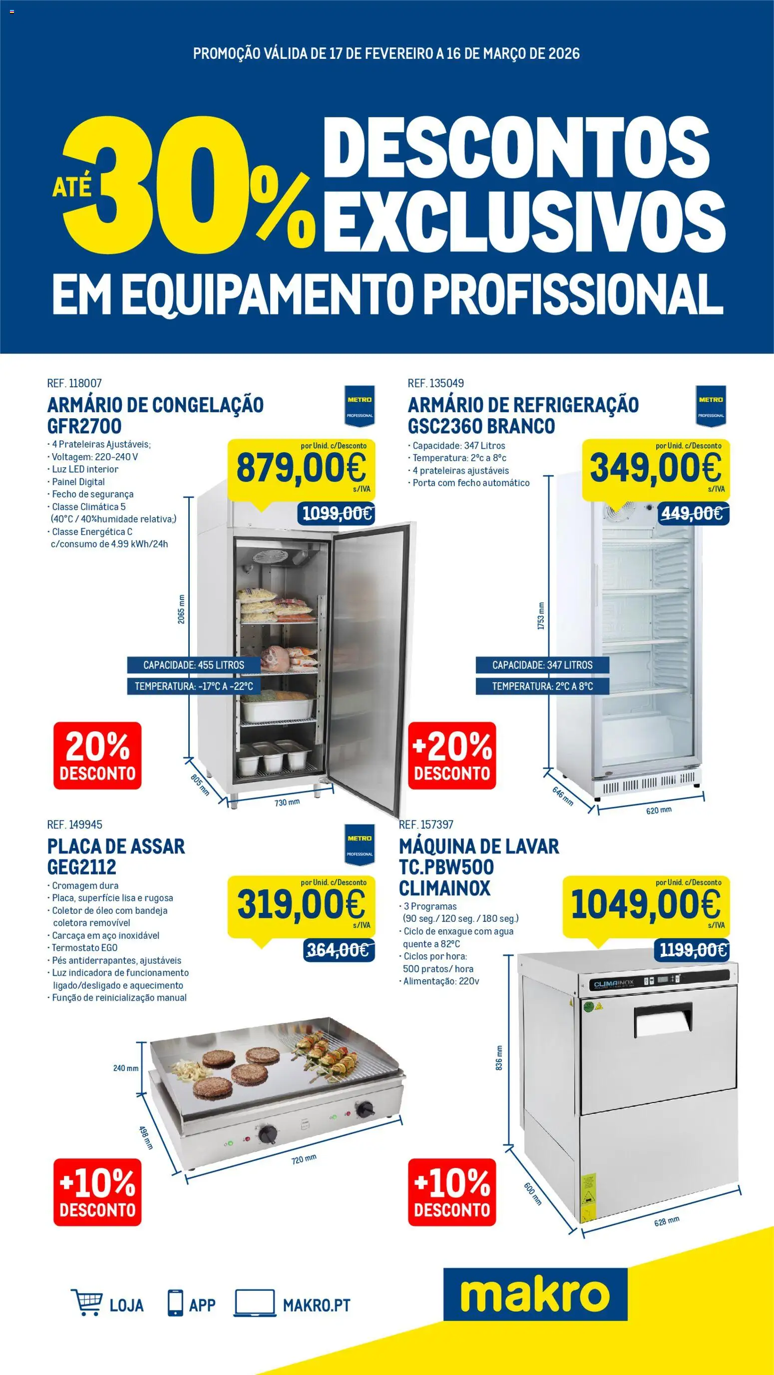 Makro Especial Equipamento Descontos até 30 │ válido de 17.02.2026 | Página: 1 | Produtos: Porta, Máquina de lavar, Armário, Bandeja