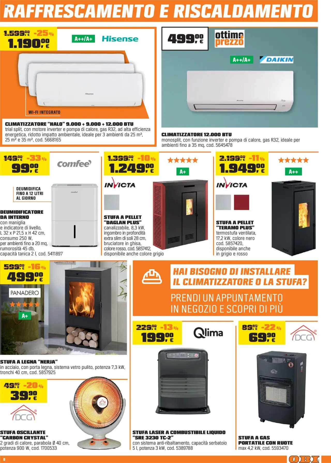 Volantino OBI del 02.10.2025 | Pagina: 8 | Prodotti: Climatizzatore, Stufa, Tanica, Stufa a gas