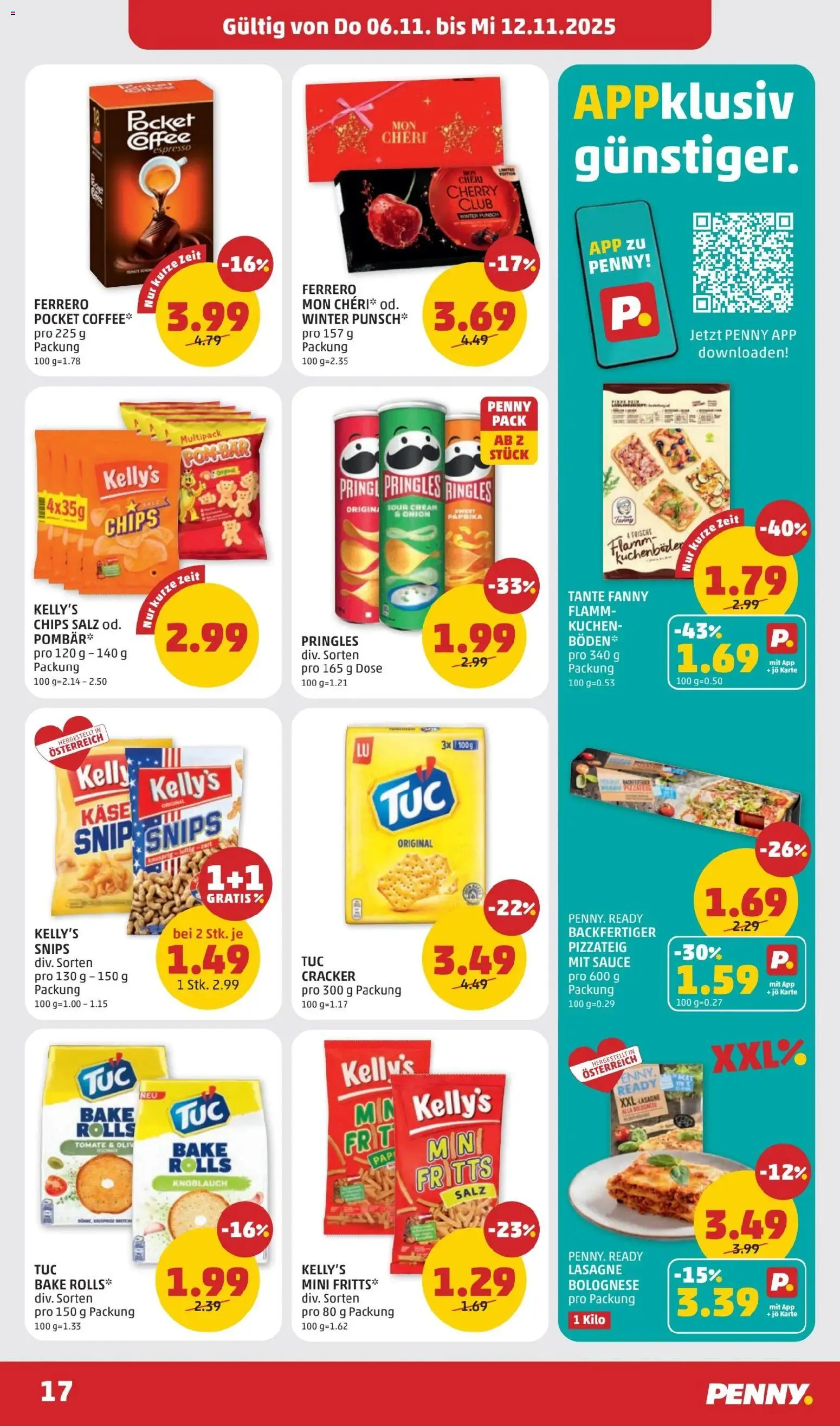 Penny Markt Flugblatt gültig ab 06.11.2025 | Seite: 17 | Produkte: Chips, Salz, Knoblauch, Käse