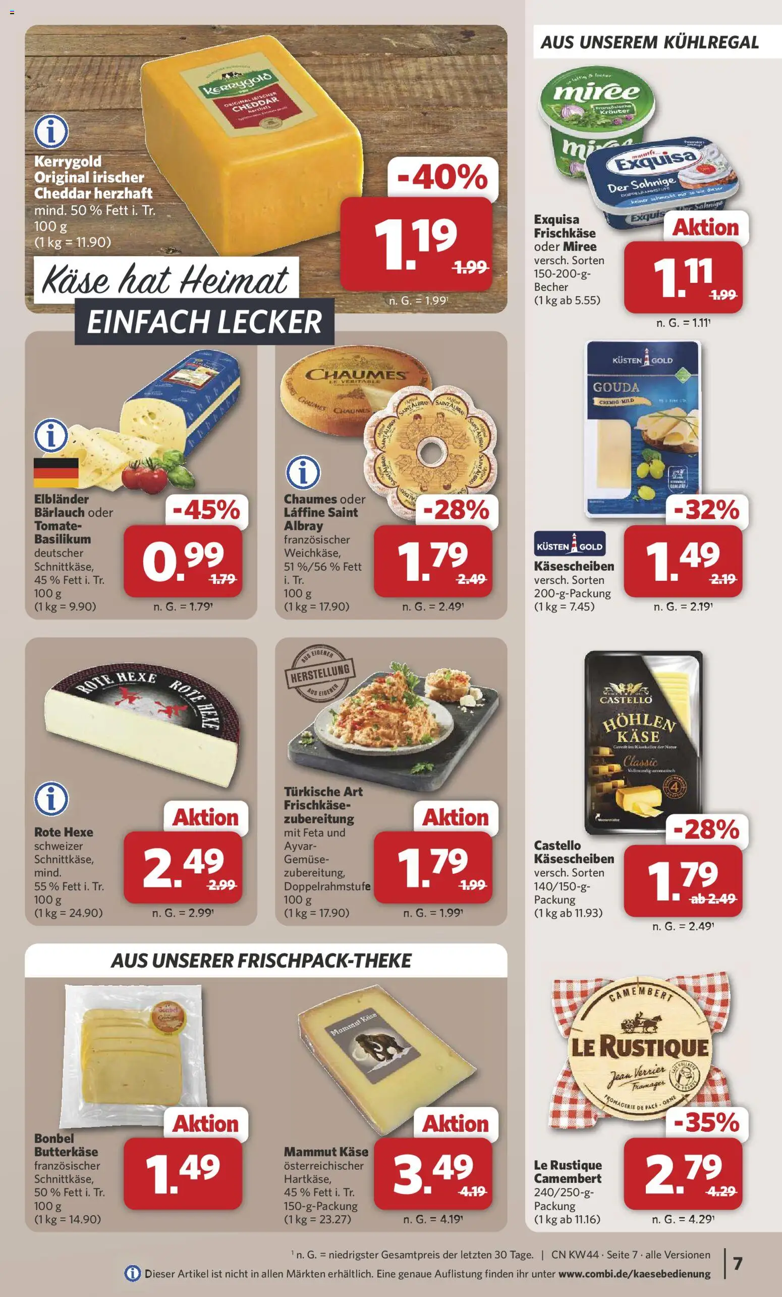 Combi Prospekt 	 – gültig ab 27.10.2025 | Seite: 7 | Produkte: Feta, Exquisa, Gemüse, Frischkase
