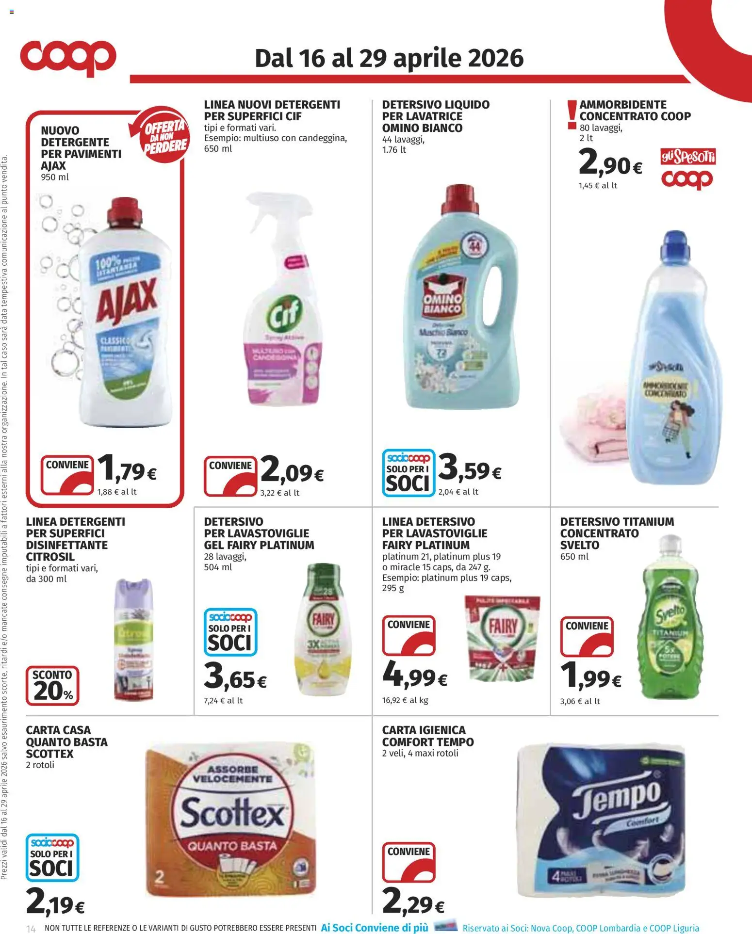 Volantino COOP del 16.04.2026 | Pagina: 14 | Prodotti: Ammorbidente, Detergente, Lavatrice, Data