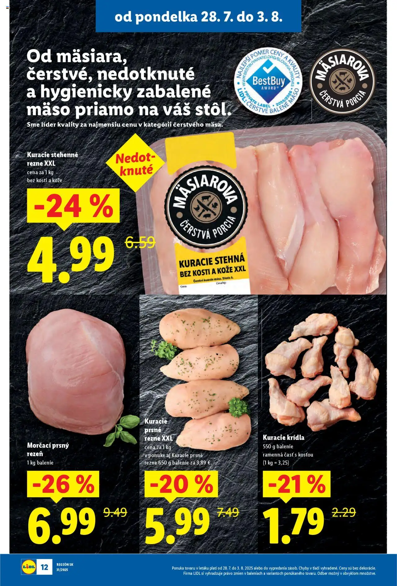 Lidl leták │ platný od 28.07.2025 | Strana: 12 | Produkty: PC, Kuracie stehná, Kuracie krídla
