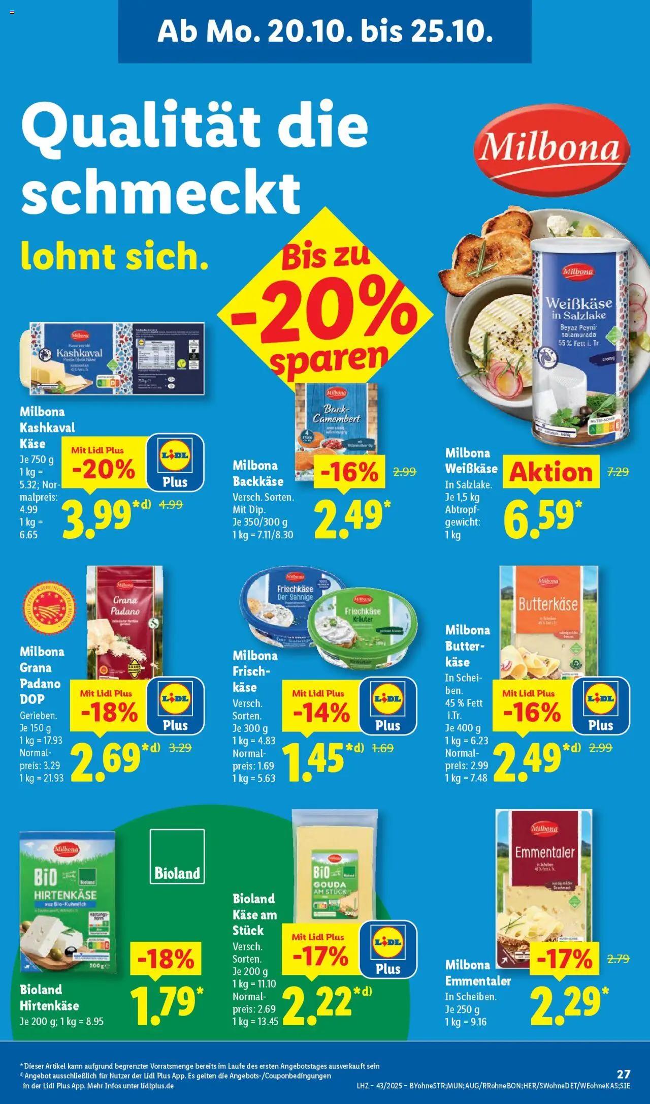 Lidl Prospekt Kornwestheim – gültig ab 20.10.2025 | Seite: 11 | Produkte: Gewicht, Butter, Käse, Pasta