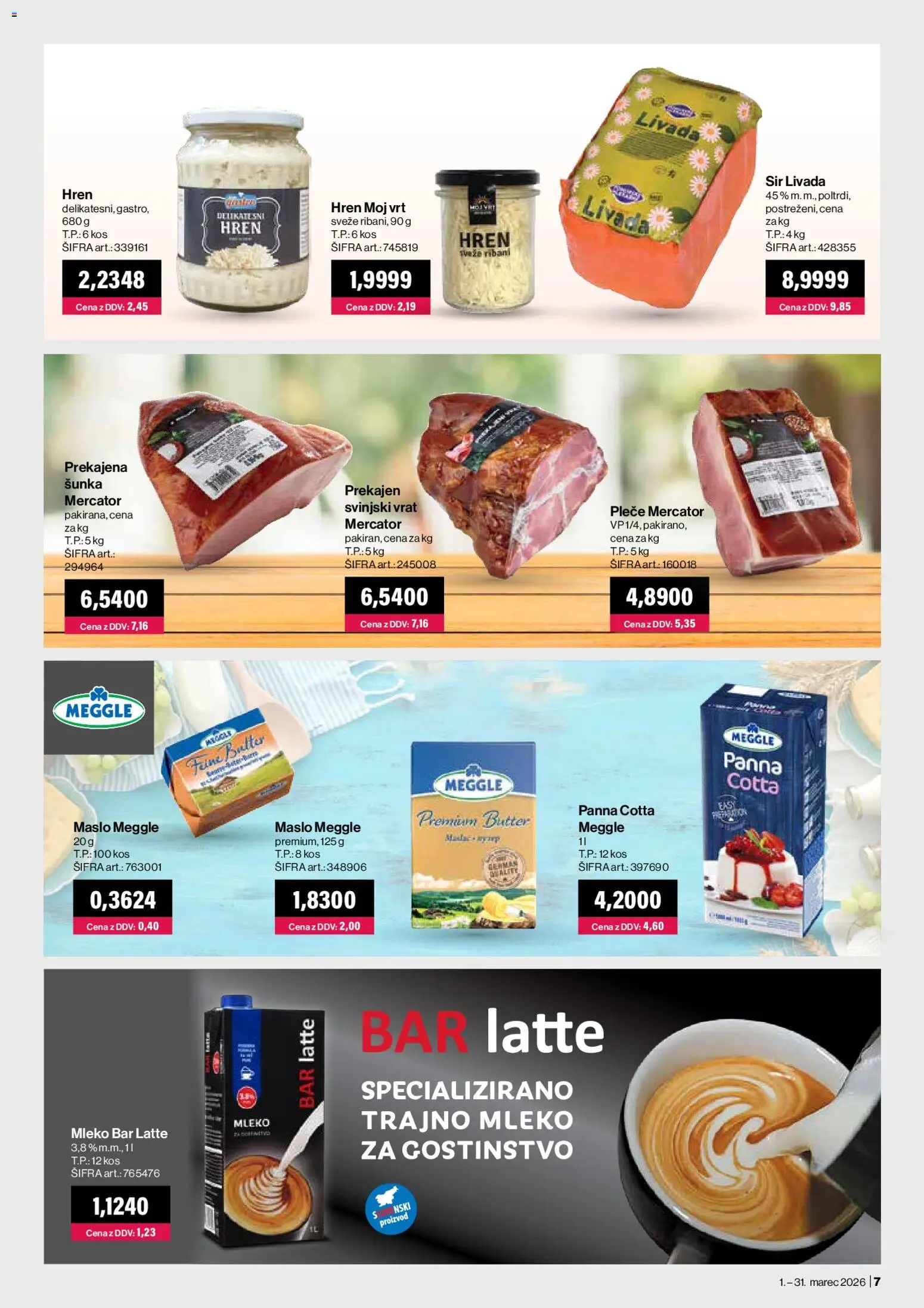 Novi Mercator katalog ponudbe – veljaven od 01.03.2026 | Stran: 7 | Izdelki: Kos, Mleko, Maslo, Sunka