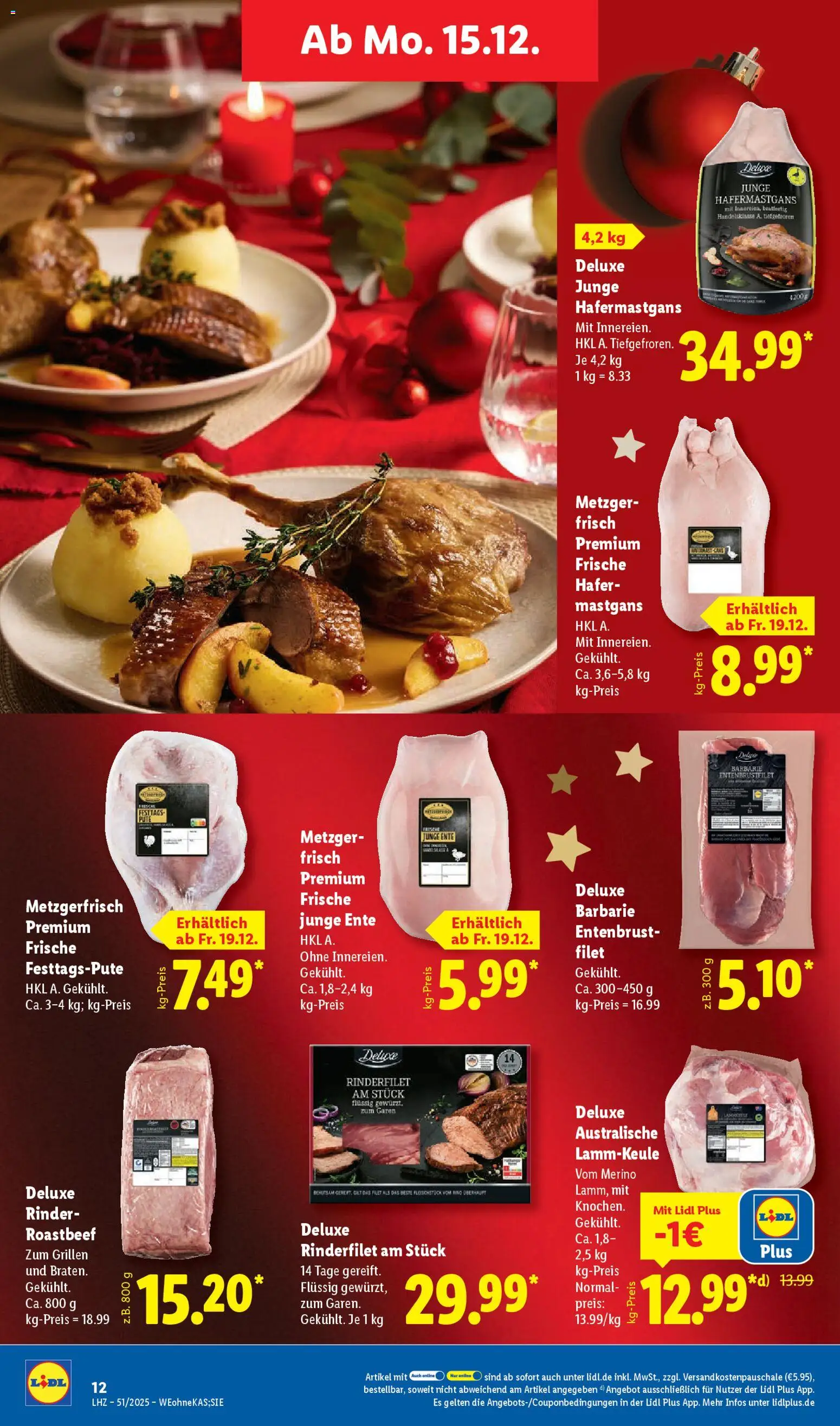 Lidl Prospekt Gedern – gültig ab 15.12.2025 | Seite: 22 | Produkte: Lammkeule, Rinderfilet, Roastbeef, Ente