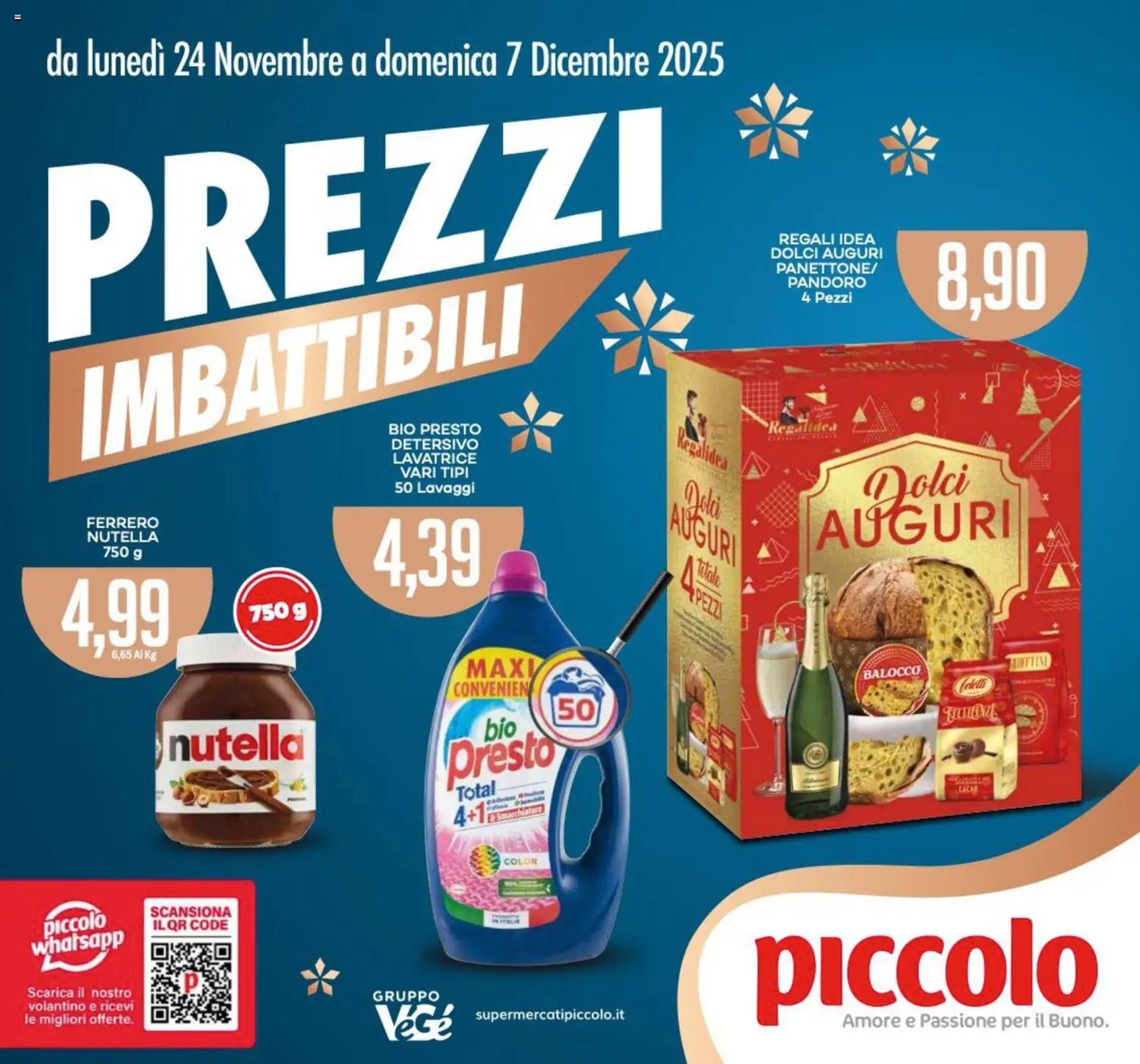 Volantino Piccolo del 24.11.2025 | Pagina: 1 | Prodotti: Nutella, Lavatrice, Pandoro