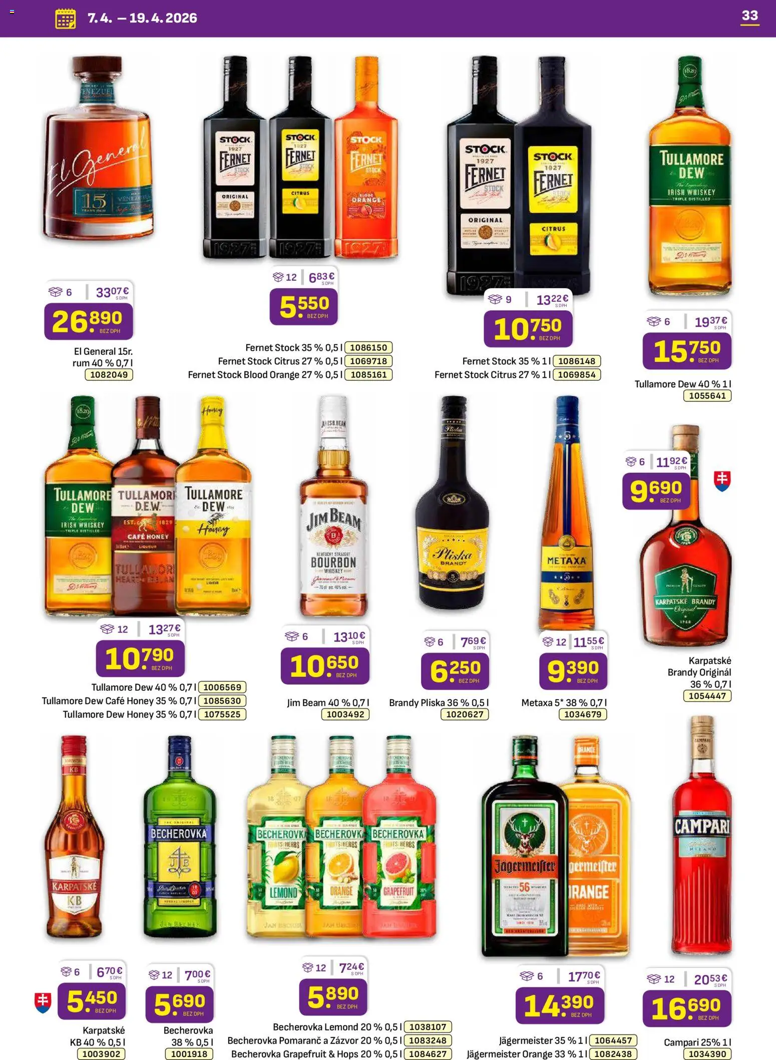 Nové Libex akcie – leták je platný od 07.04.2026 | Strana: 33 | Produkty: Zázvor, Jim Beam, Karpatské brandy, Grapefruit