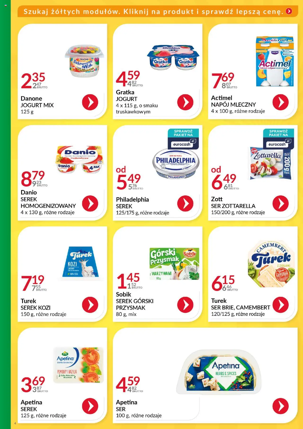Eurocash Gazetka - Katalog Artykułów Spożywczych od 01.06.2025 | Strona: 4 | Produkty: Cream cheese, Bazylia, Jogurt, Mozzarella