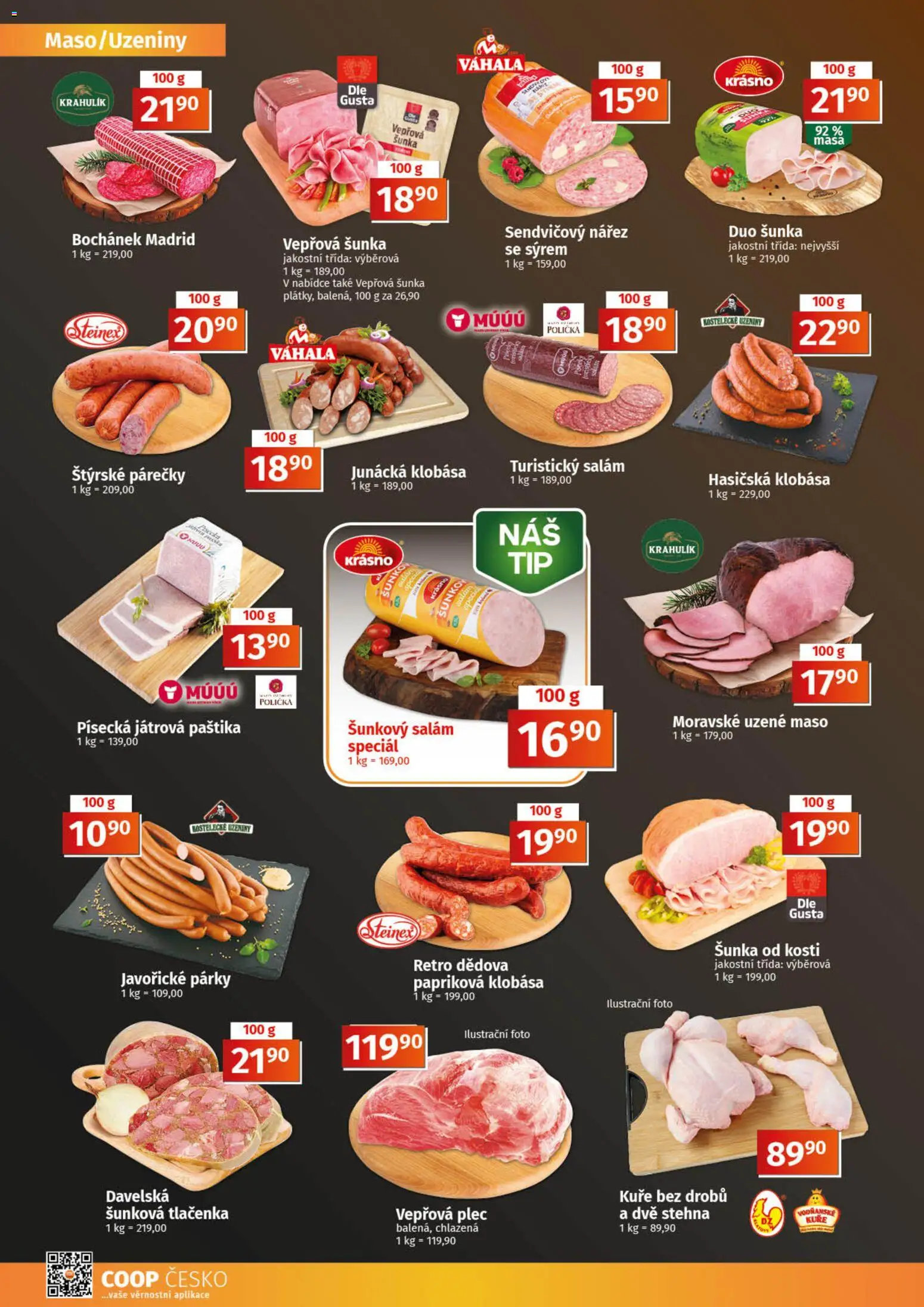 Konzum leták od 22.04.2026 | Strana: 2 | Produkty: Polička, Salám, Moravské uzené, Maso