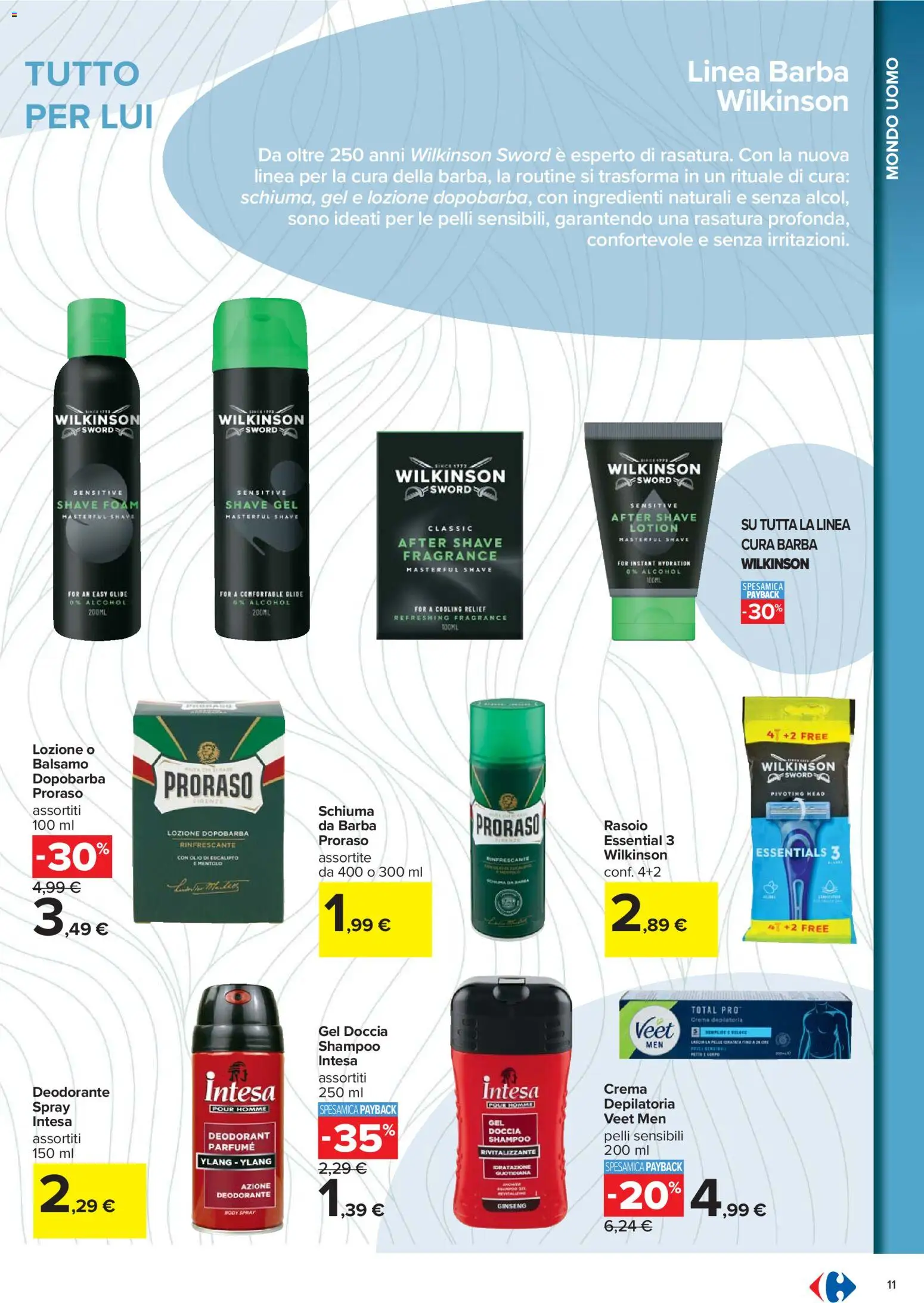 Volantino Carrefour del 07.11.2025 | Pagina: 11 | Prodotti: Balsamo, Crema, Rasoio, Doccia