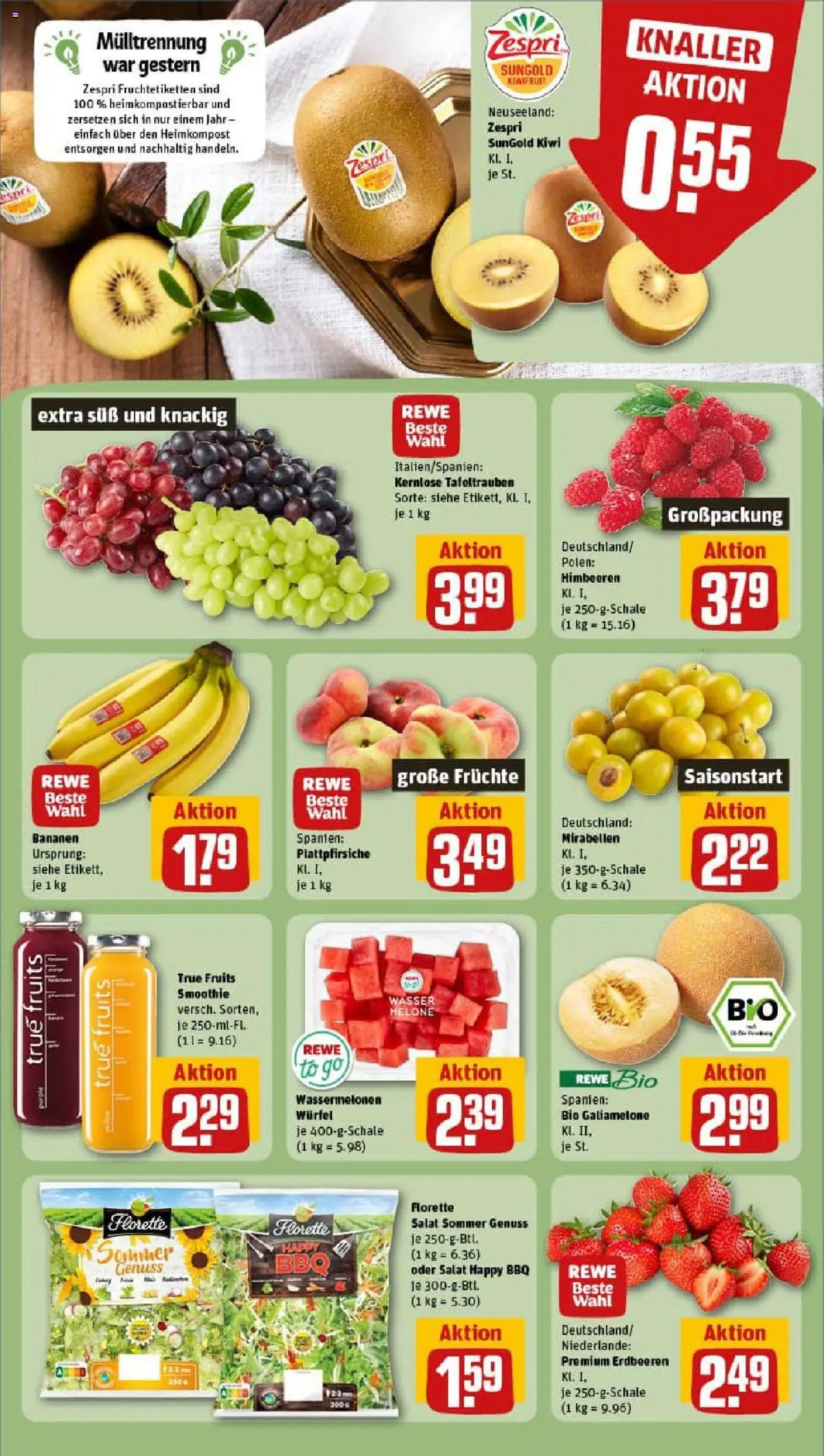 Rewe prospekt Langenhagen / Kaltenweide	 - gültig ab dem 11.08.2025 | Seite: 6 | Produkte: Bananen, Wasser, Erdbeeren, Kiwi