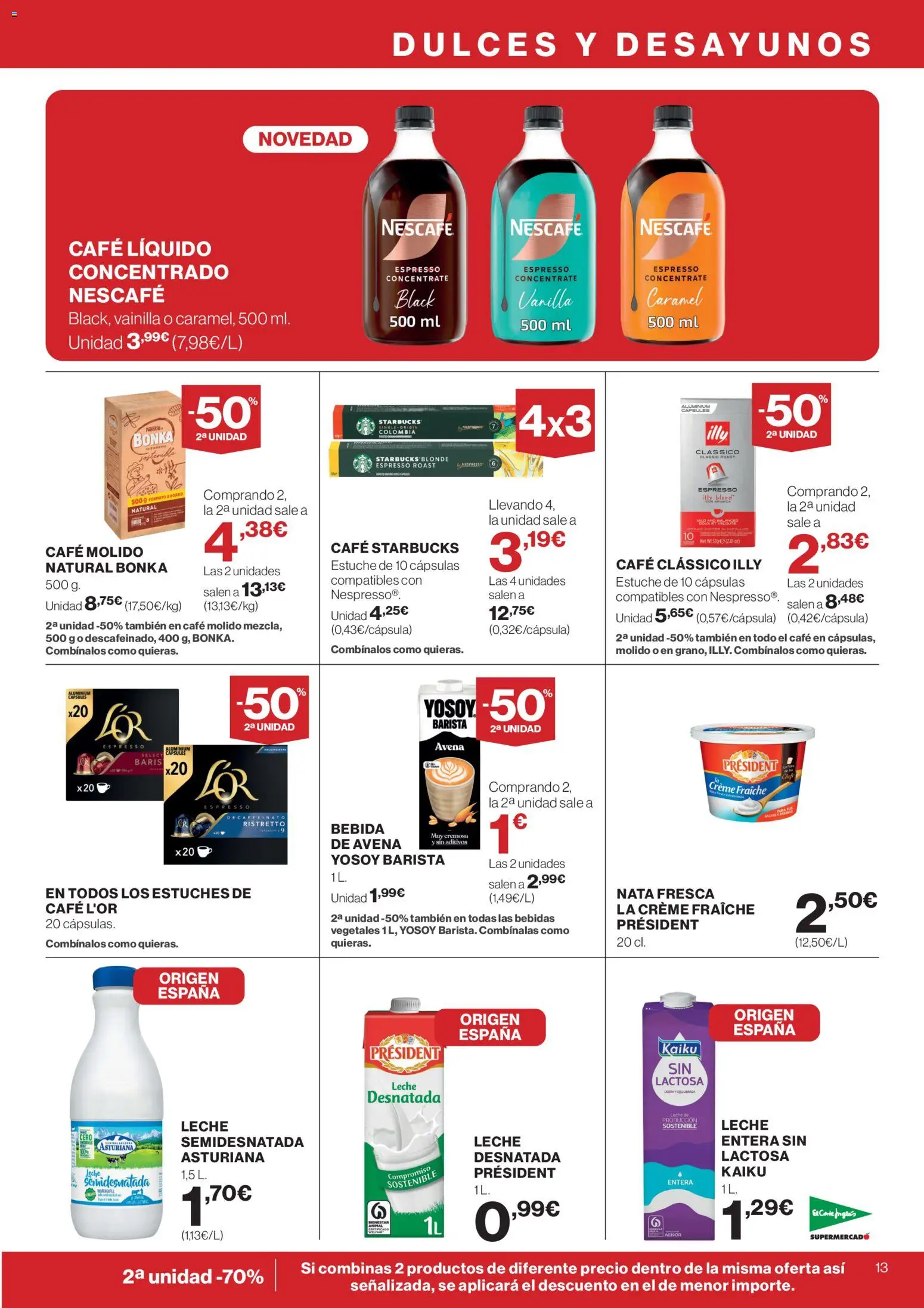 El Corte Inglés ofertas │ válido desde el 09.04.2026 | Página: 13 | Productos: Leche entera, Leche, Café, Café molido