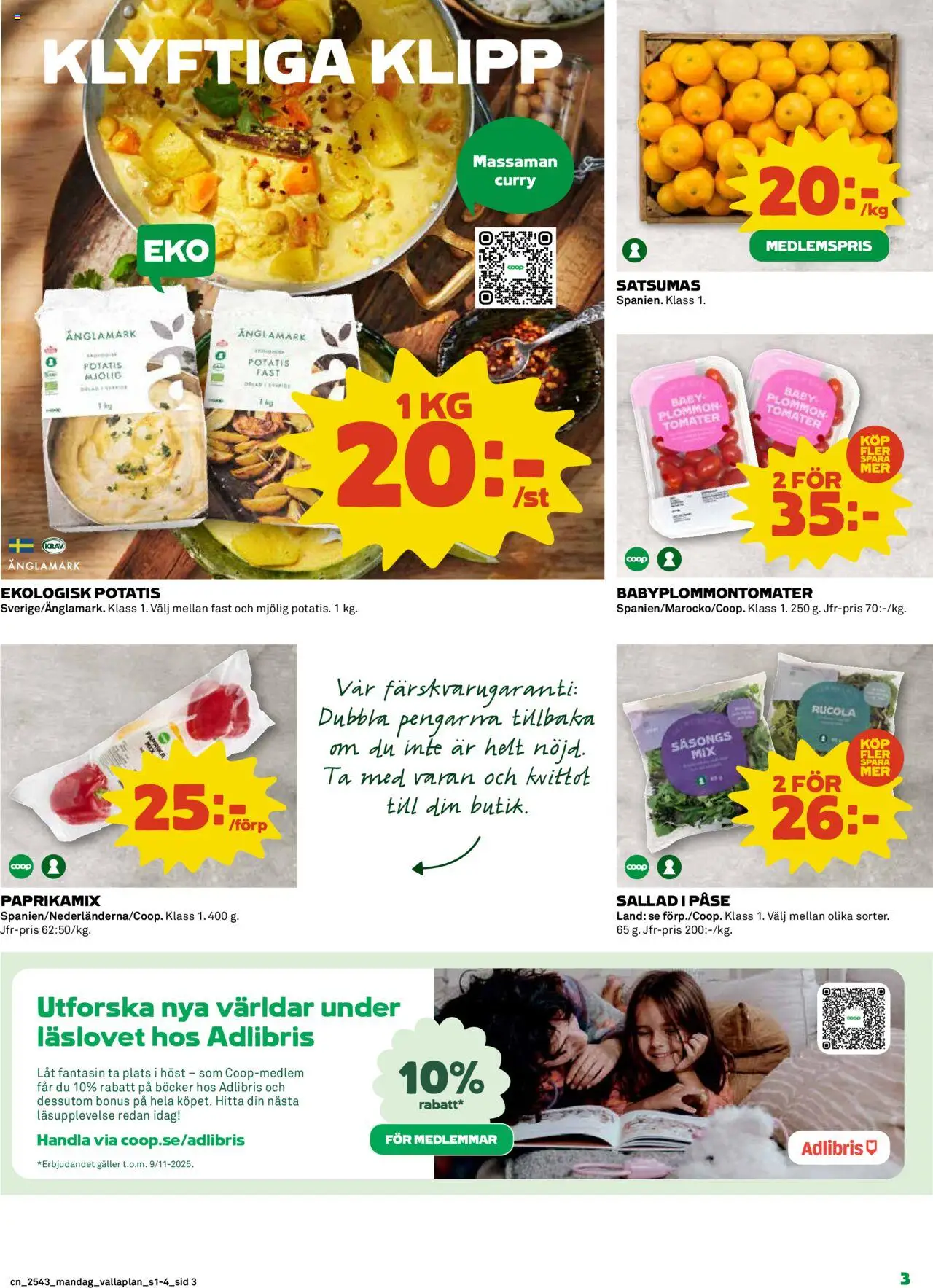 Coop reklamblad aktuell från 20.10.2025 | Sida: 3 | Produkter: Plommon, Tomater, Potatis, Sallad