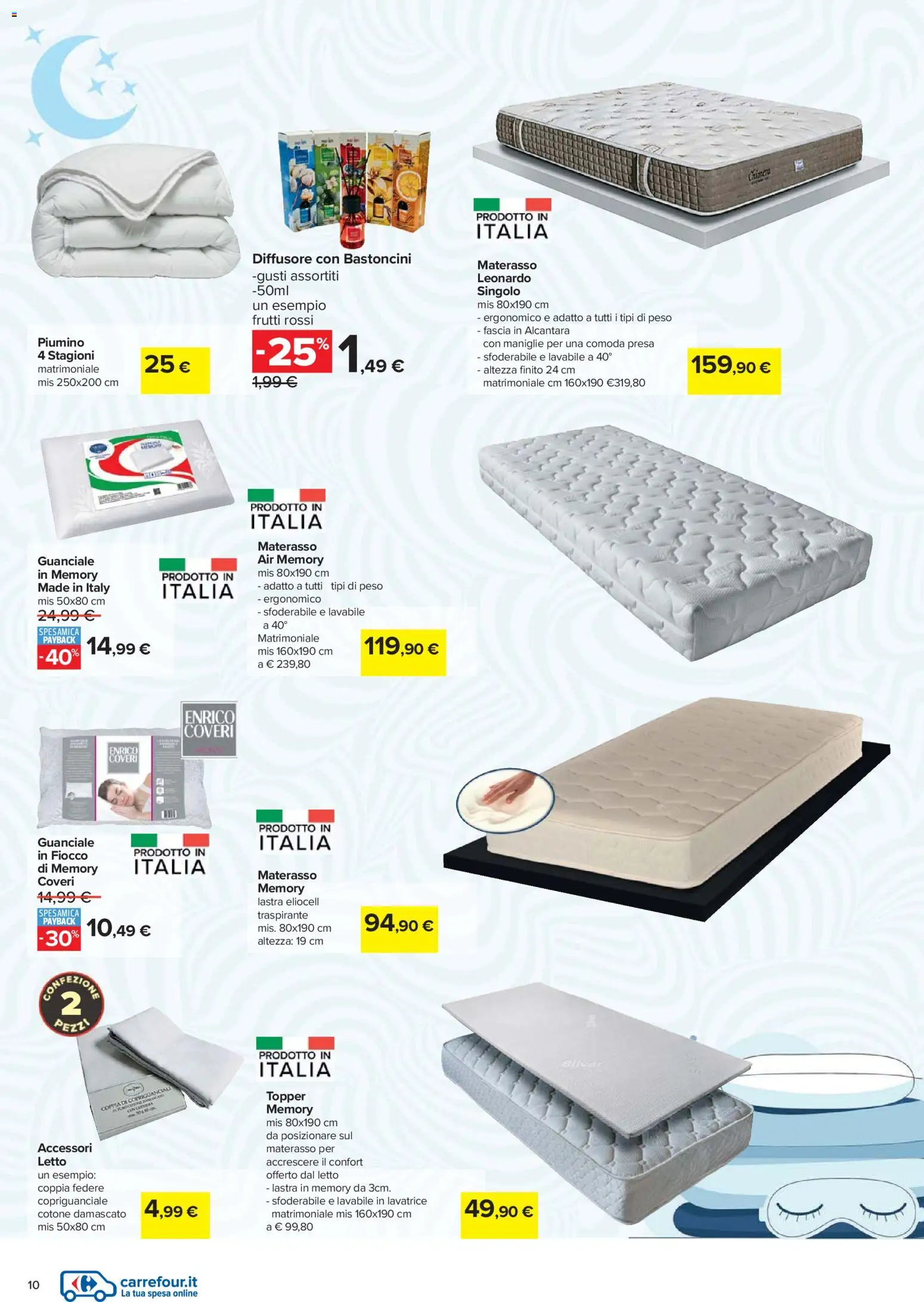 Volantino Carrefour del 16.02.2026 | Pagina: 10 | Prodotti: Diffusore con bastoncini, Lavatrice, Materasso, Guanciale