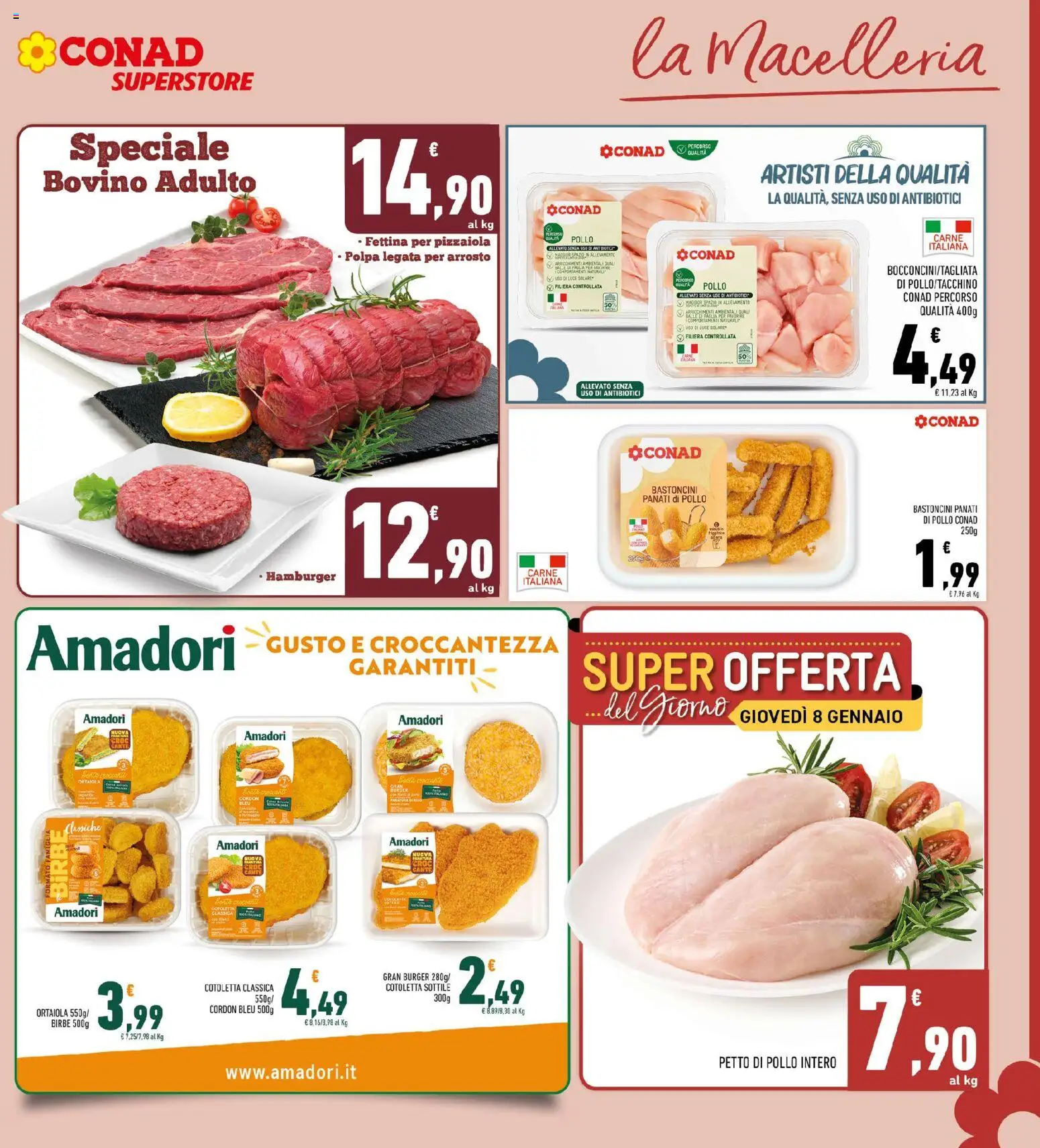 Volantino Conad del 02.01.2026 | Pagina: 7 | Prodotti: Petto di Pollo, Arrosto, Pollo, Hamburger