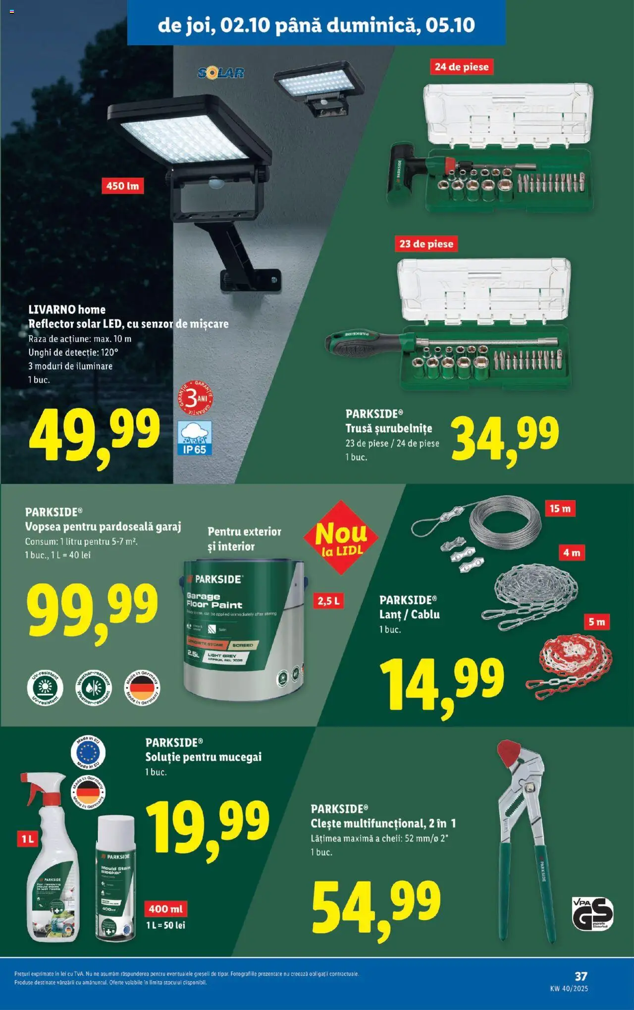 Noul catalog Lidl – valabil de la 29.09.2025 | Pagină: 37 | Produse: Cablu, T cetveli, Vopsea, Babak
