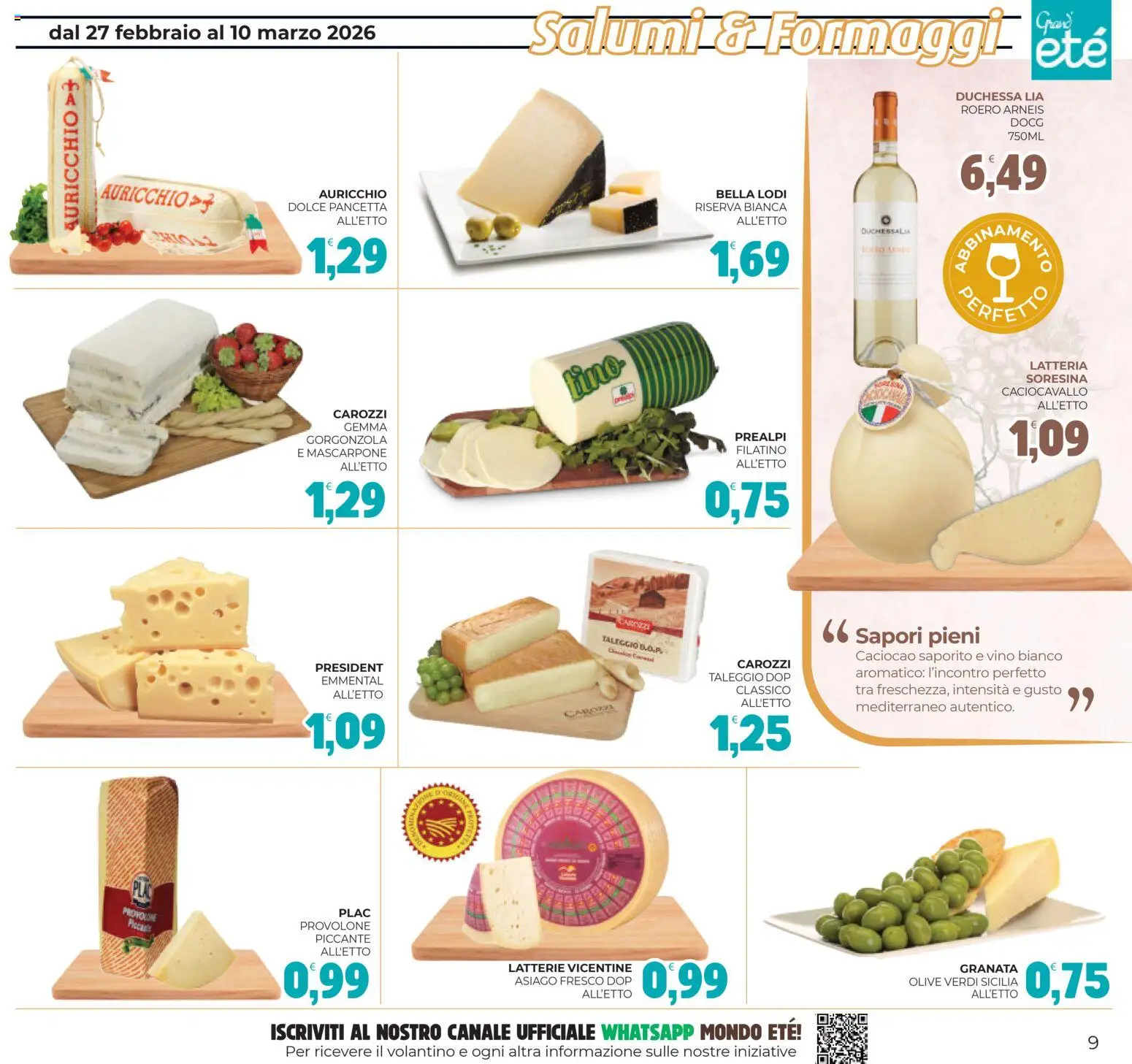 Volantino Eté del 27.02.2026 | Pagina: 9 | Prodotti: Provolone, Pancetta, Mascarpone, Emmental