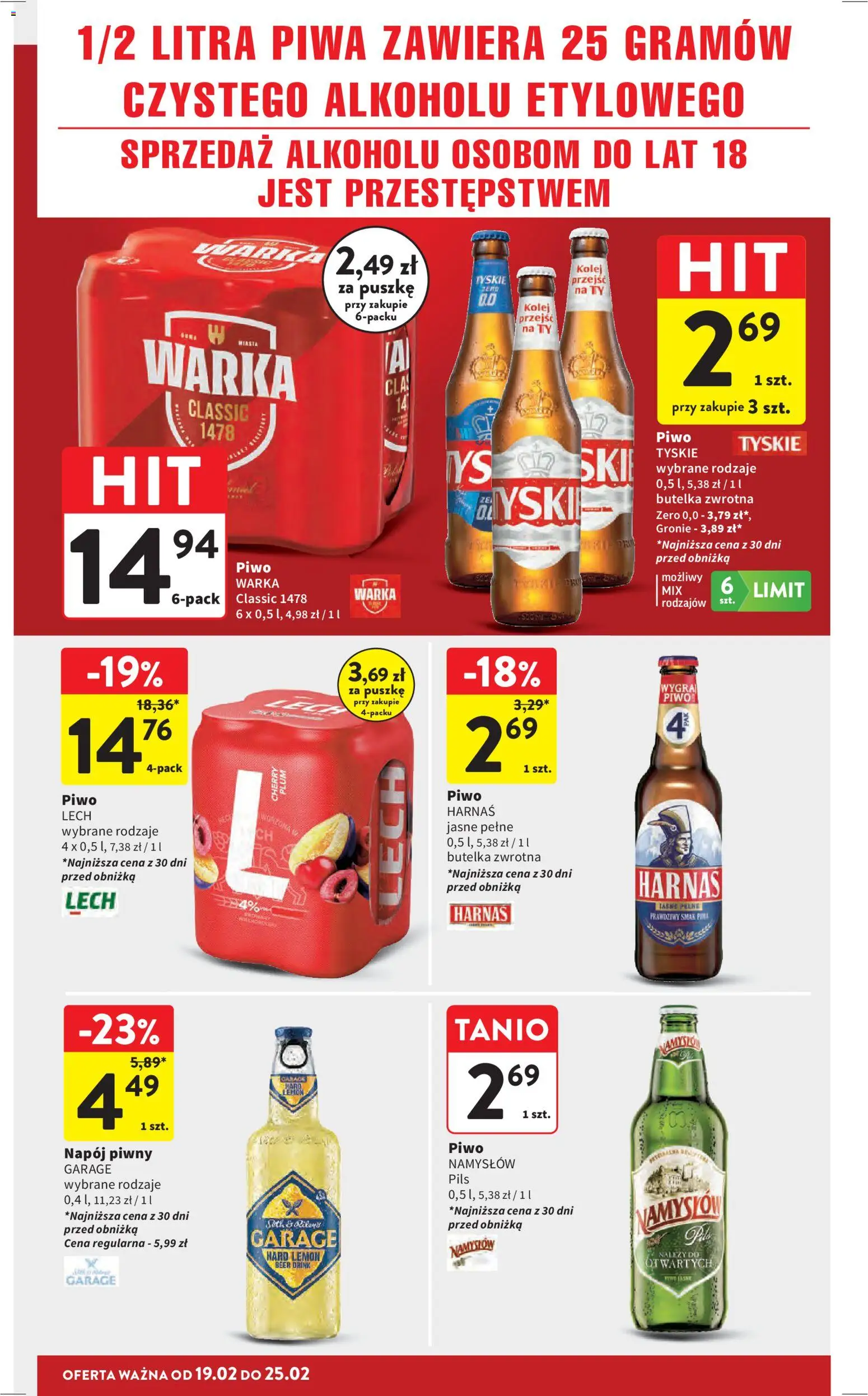 Intermarche Gazetka od 19.02.2026 | Strona: 36 | Produkty: Warka, Tyskie, Harnaś, Piwo