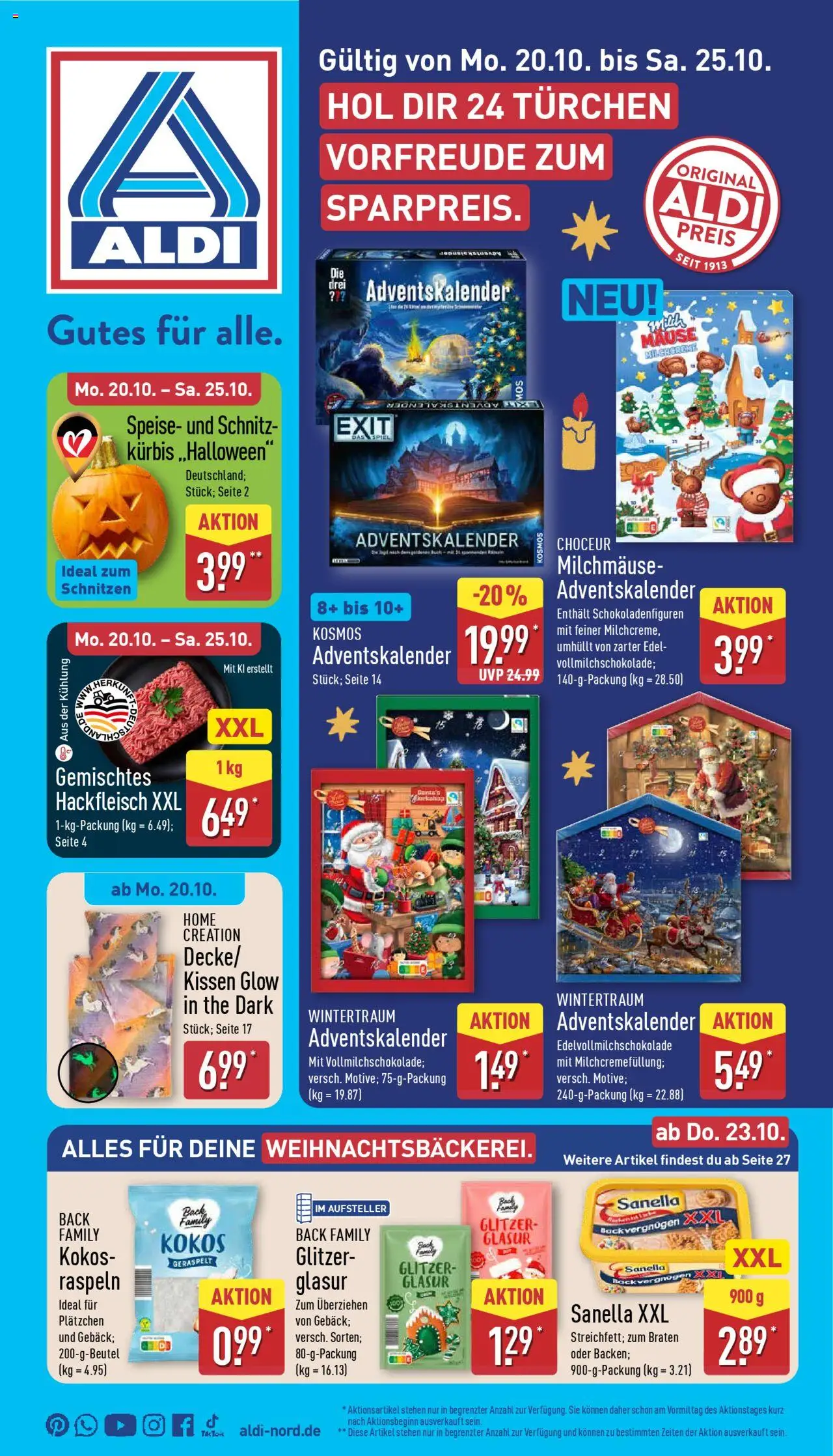 Aldi Prospekt 	 – gültig ab 20.10.2025 | Seite: 1 | Produkte: Kissen, Decke, Kürbis, Home creation