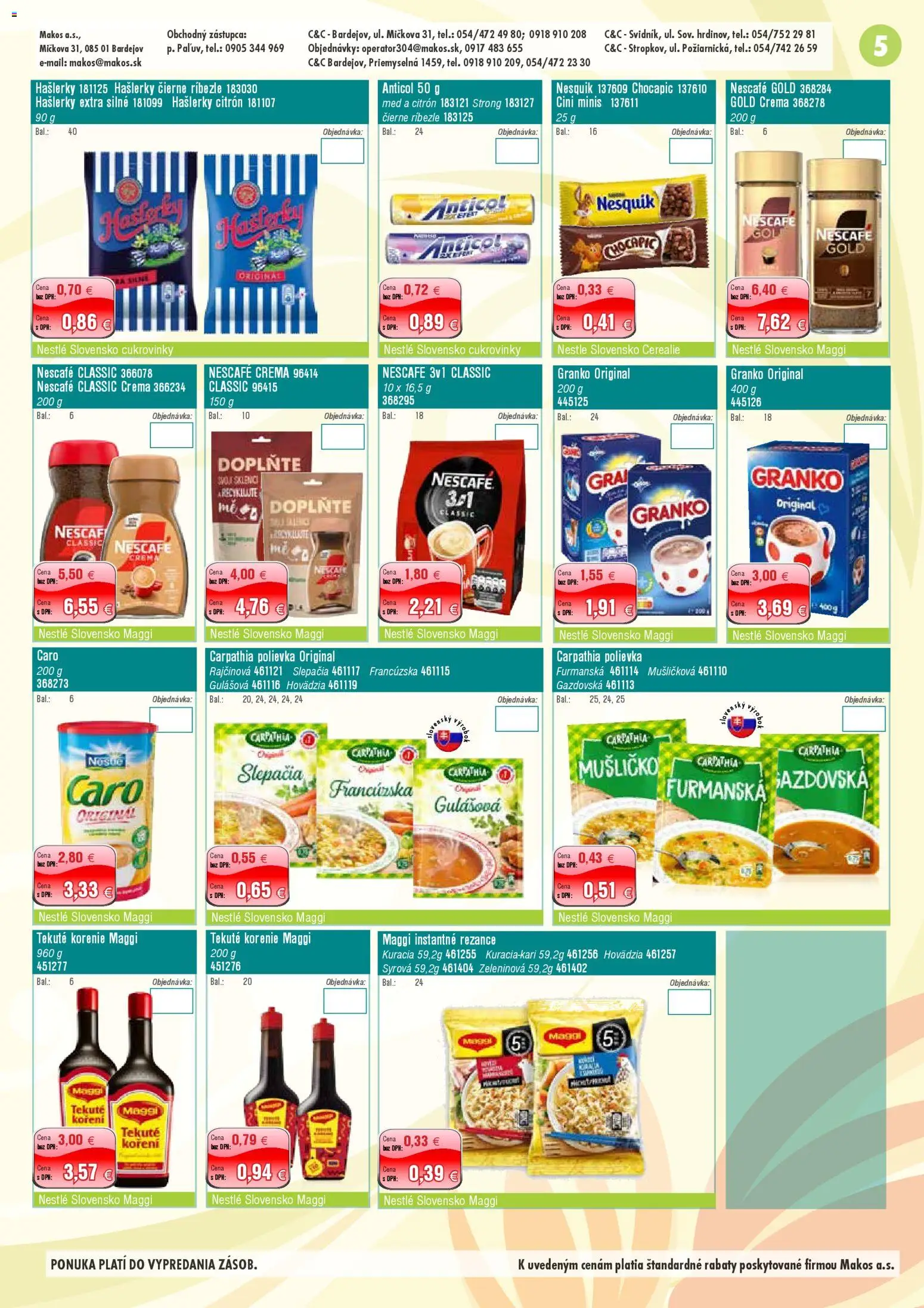 Nové Makos akcie – leták je platný od 05.01.2026 | Strana: 5 | Produkty: Caro, Chocapic, Cereálie, Korenie