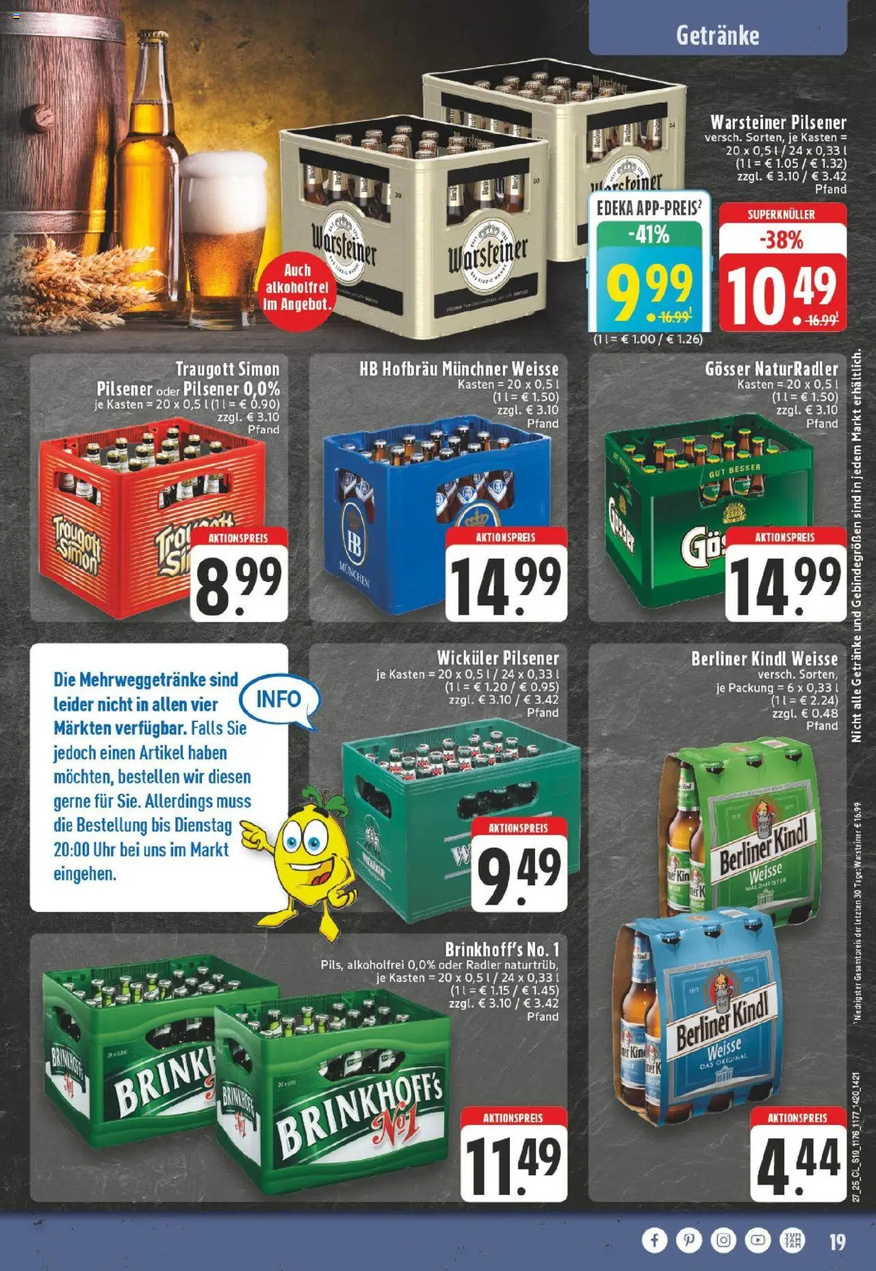 Edeka prospekt Werl-Westoennen	 - gültig ab dem 29.06.2025 | Seite: 19 | Produkte: Berliner, Radler, Warsteiner, Uhr