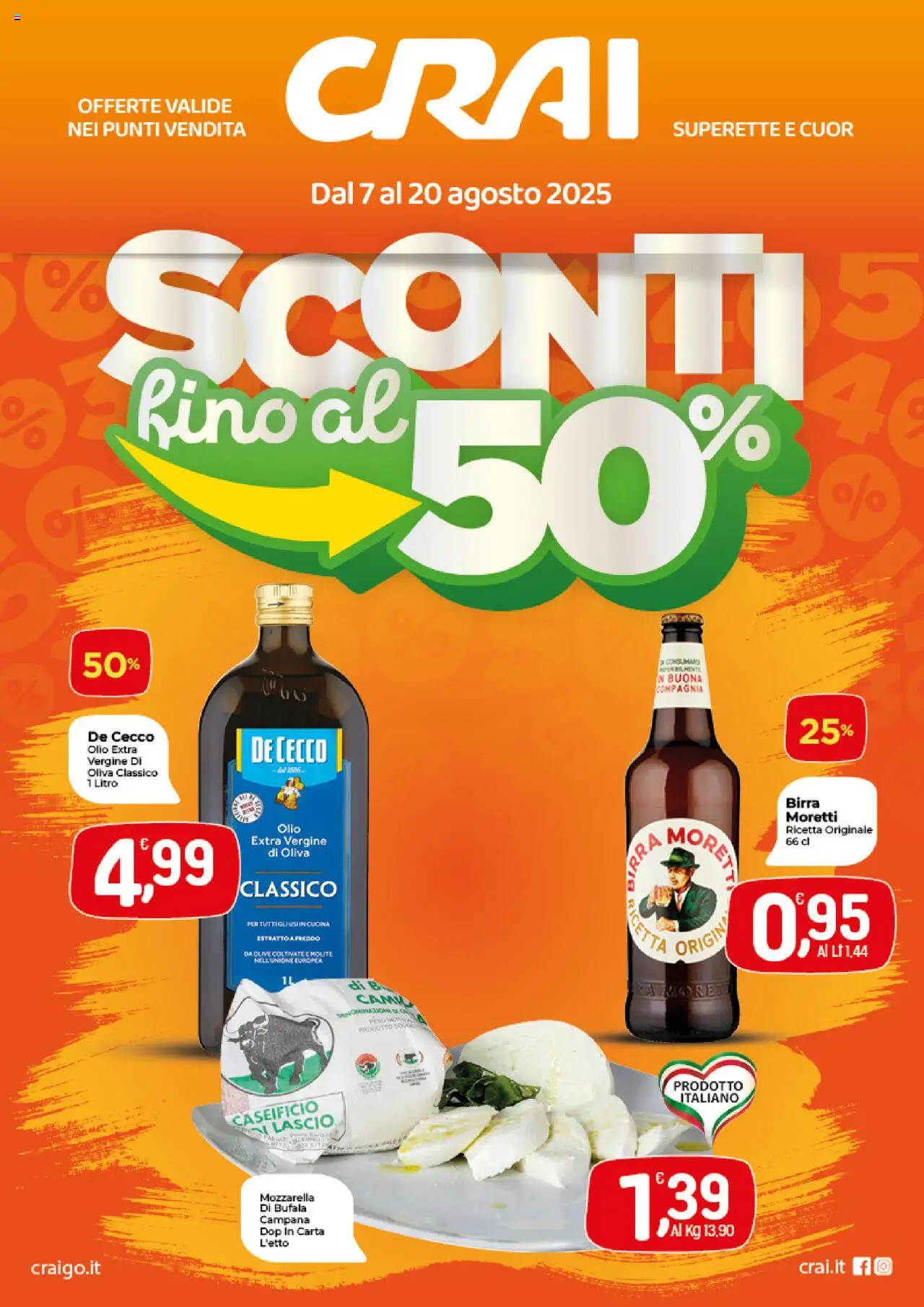 Volantino CRAI del 07.08.2025 | Pagina: 1 | Prodotti: Birra, Olio, Birra Moretti, Olio extra vergine
