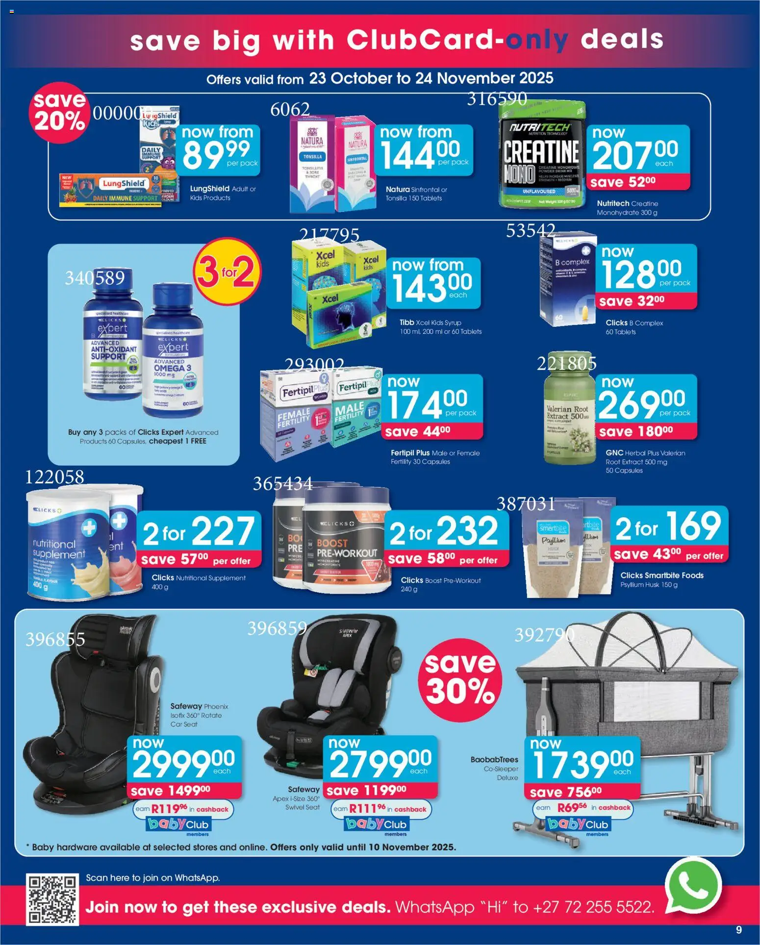 New Clicks catalogue – valid from 23.10.2025 | Page: 9 | Products: Powder, Syrup