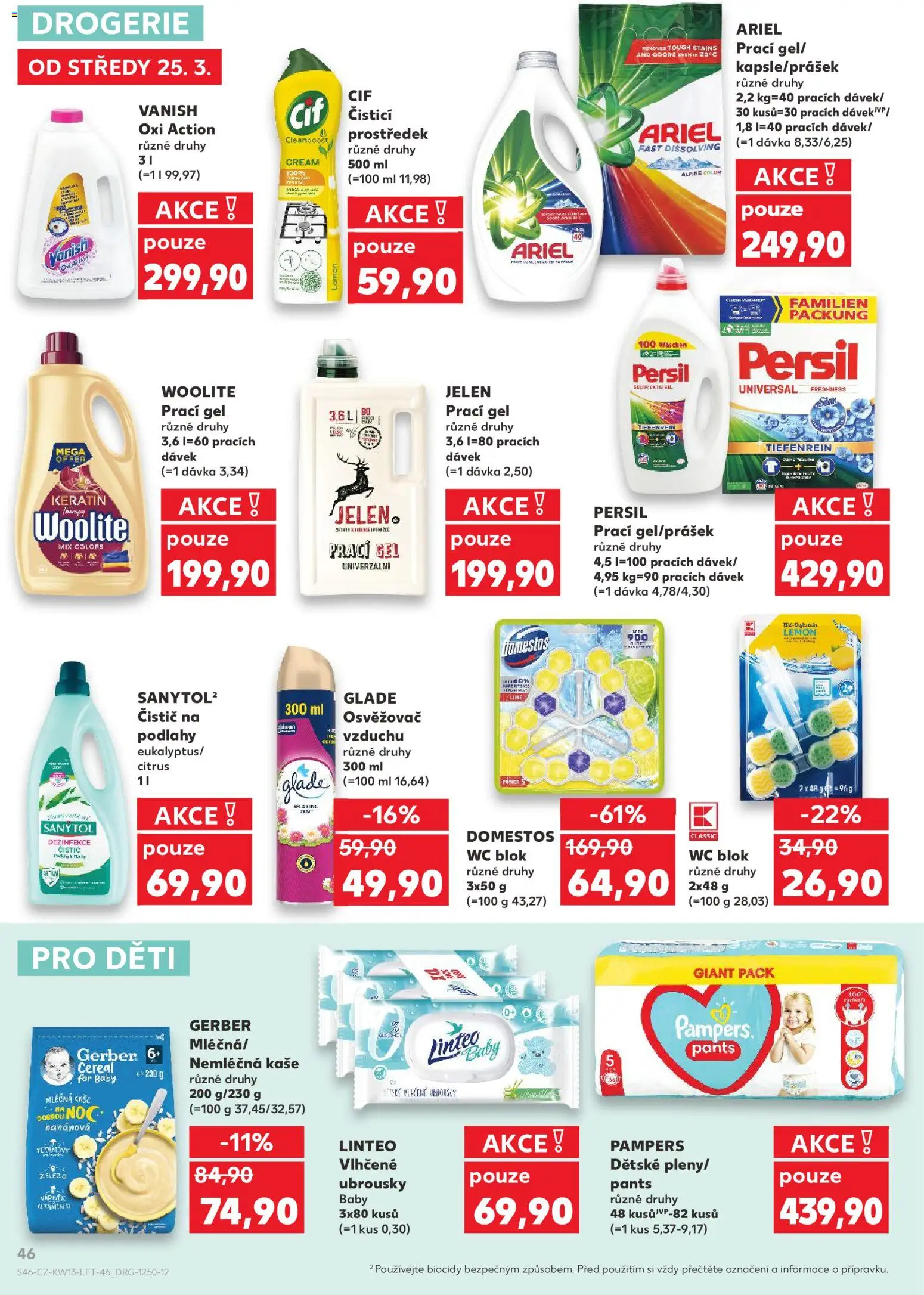 Kaufland leták - Plzeň Bory od 25.03.2026 | Strana: 46 | Produkty: Wc blok, Jelen, Pampers, Sanytol