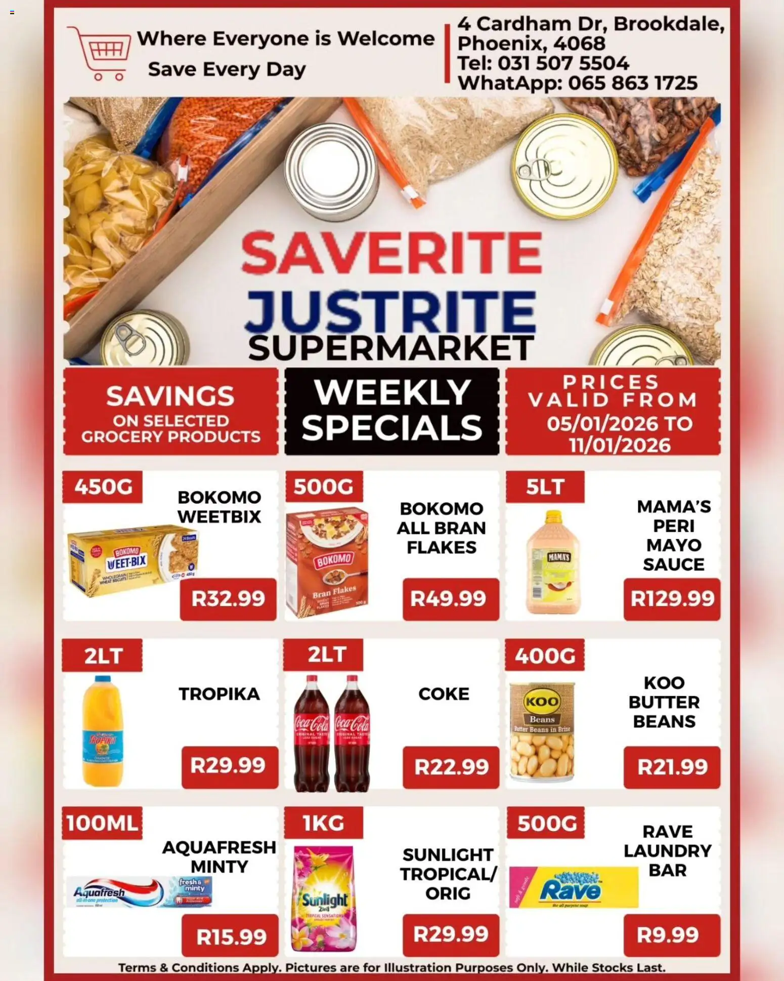New Saverite catalogue – valid from 05.01.2026 | Page: 3 | Products: Beans, Coke, Butter, Sauce