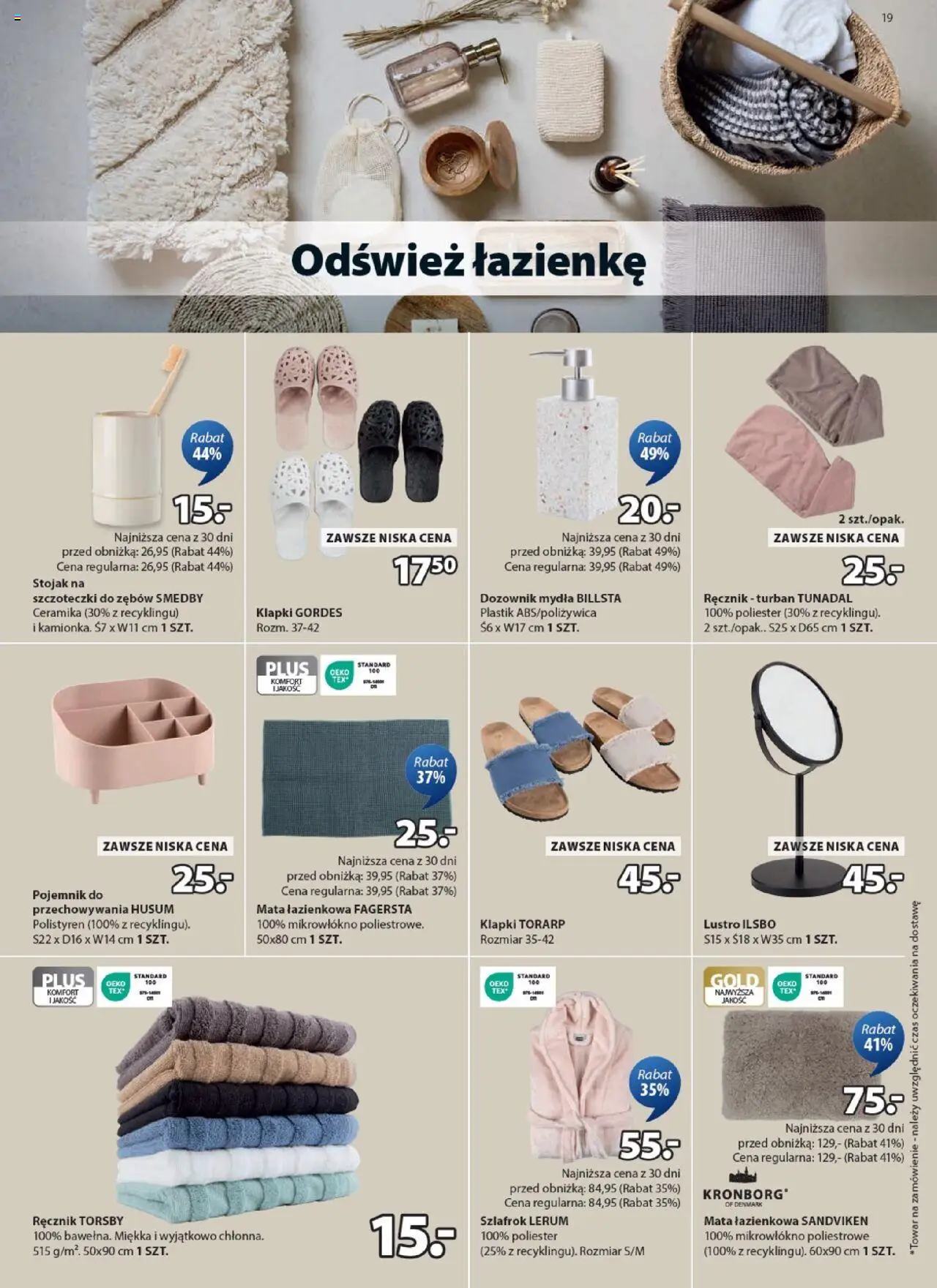 JYSK Gazetka od 13.08.2025 | Strona: 19 | Produkty: Szlafrok, Klapki, Lustro, Mata łazienkowa