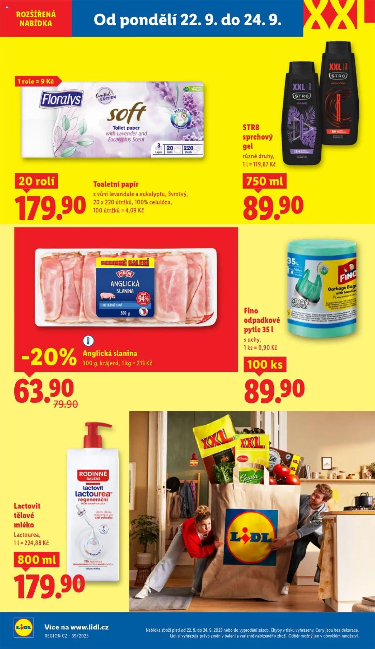 Lidl leták od 22.09.2025 | Strana: 24 | Produkty: Sprchový gel, Mléko, Slanina, Body